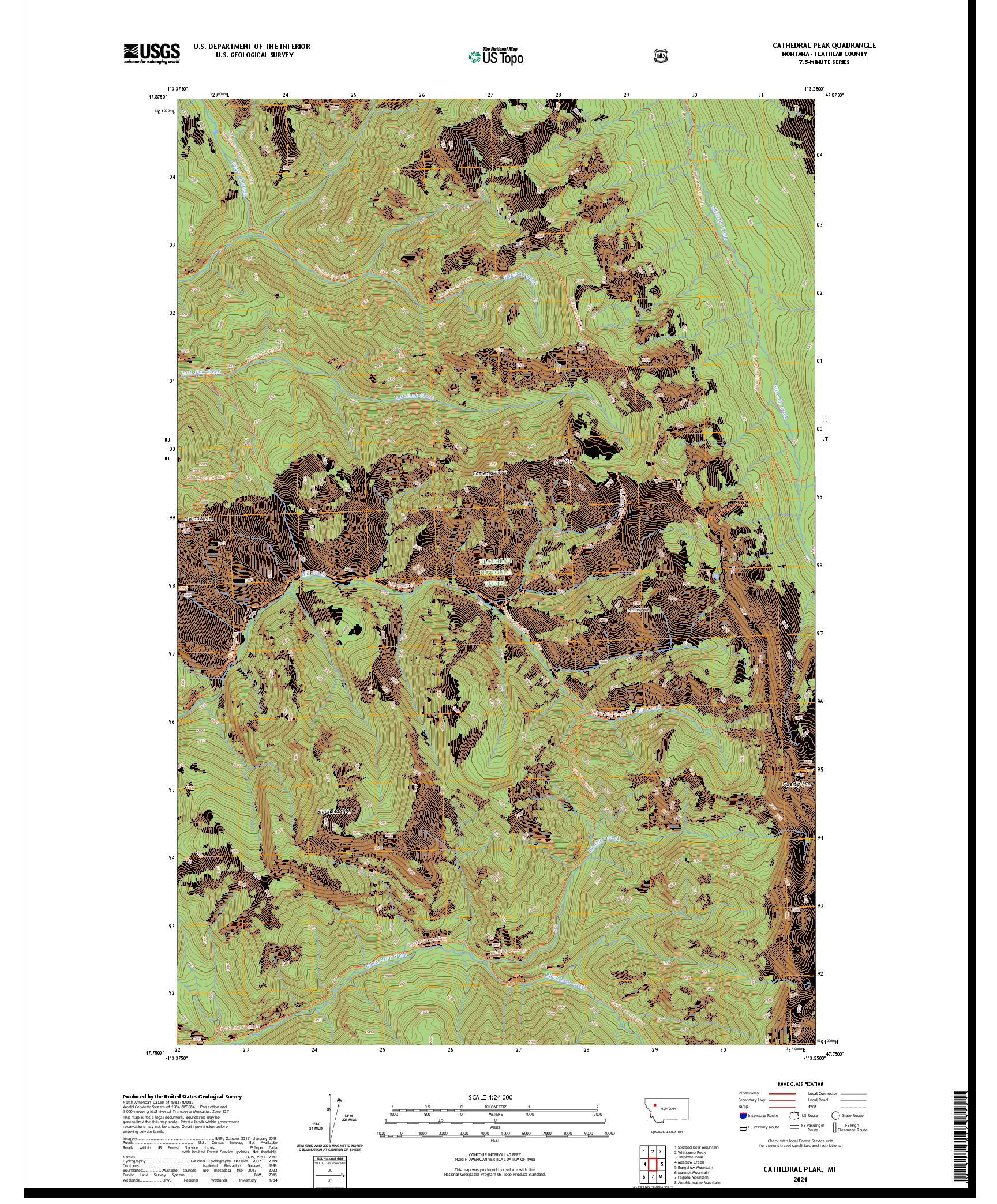 US TOPO 7.5-MINUTE MAP FOR CATHEDRAL PEAK, MT