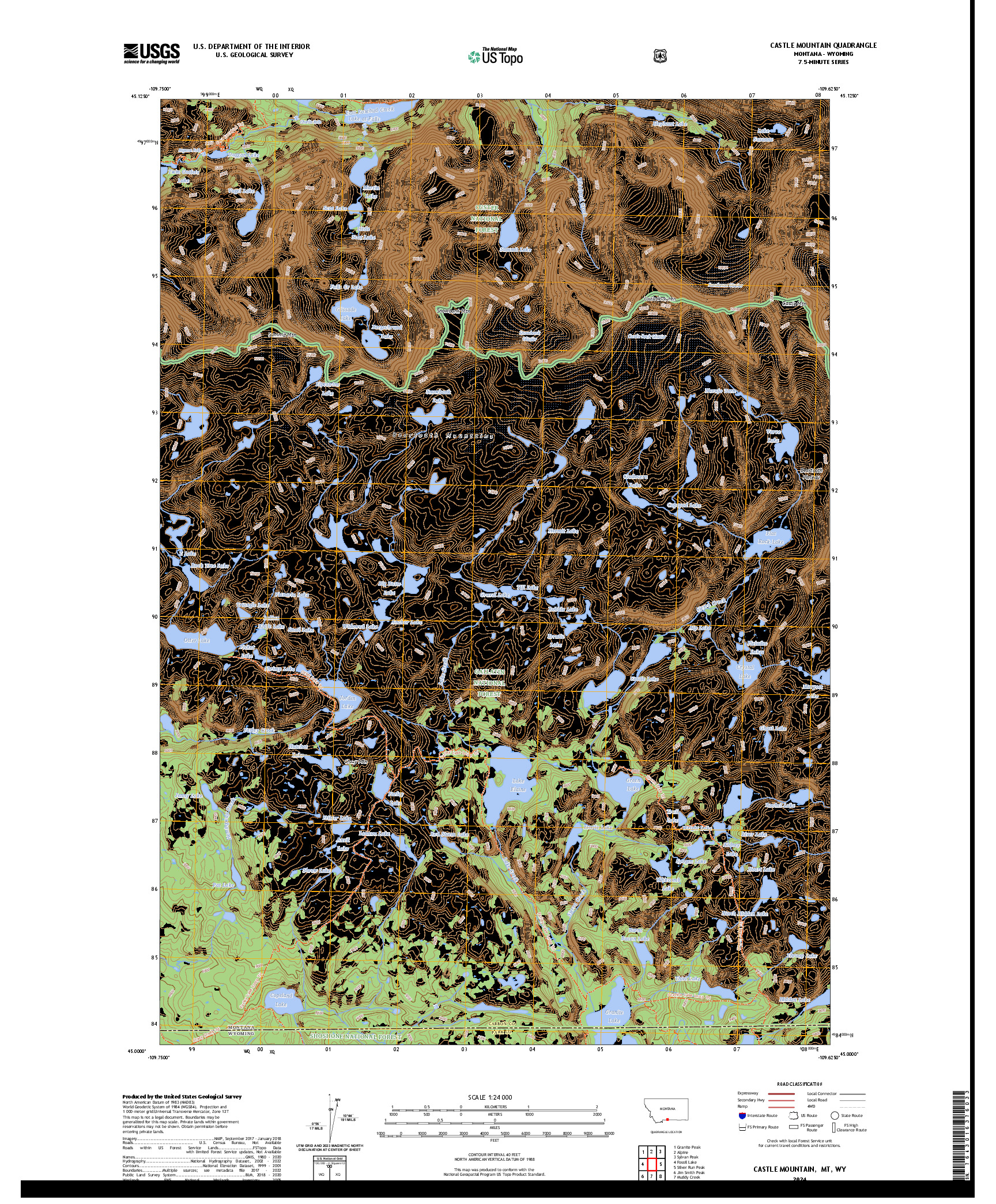 US TOPO 7.5-MINUTE MAP FOR CASTLE MOUNTAIN, MT,WY