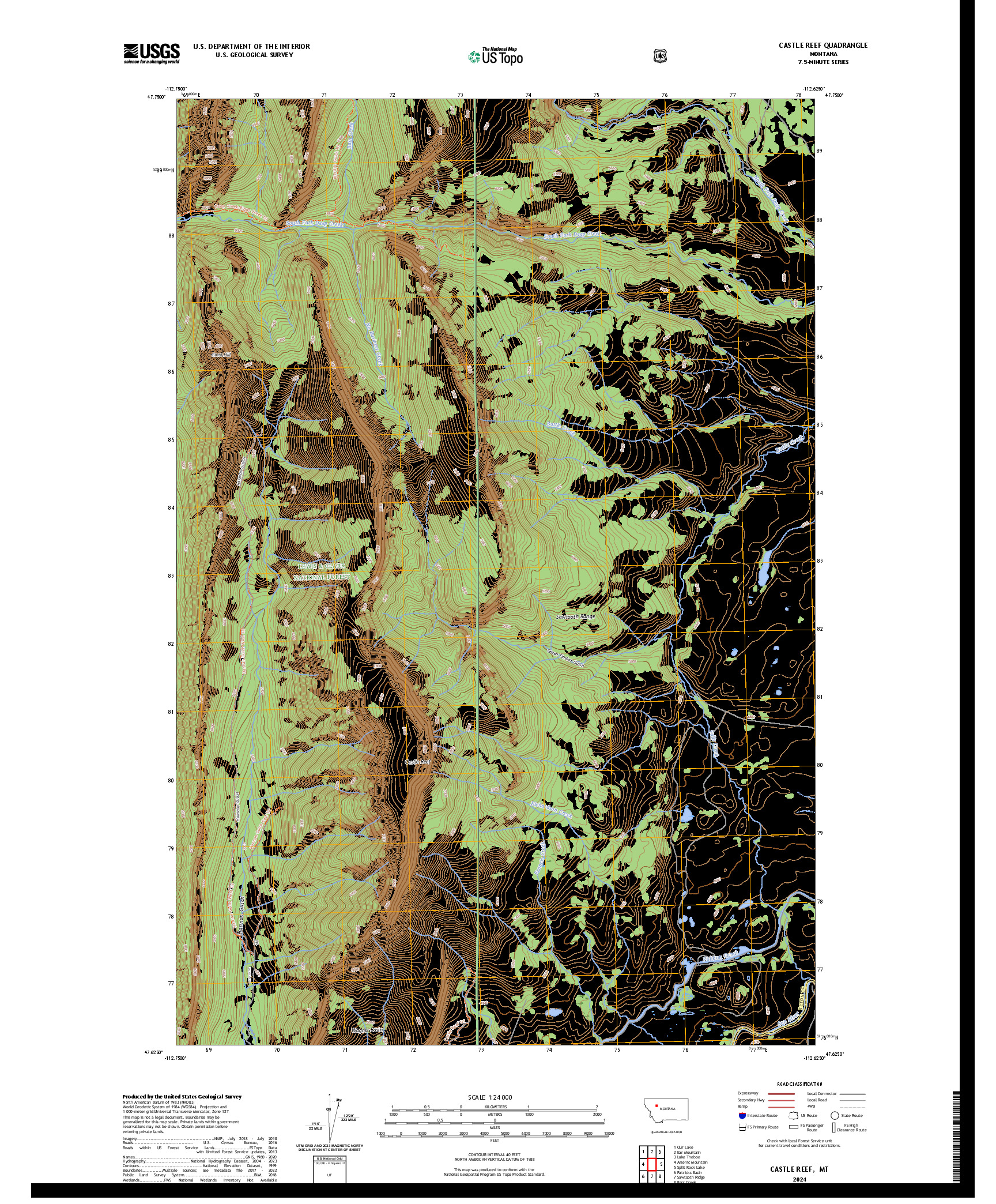 US TOPO 7.5-MINUTE MAP FOR CASTLE REEF, MT