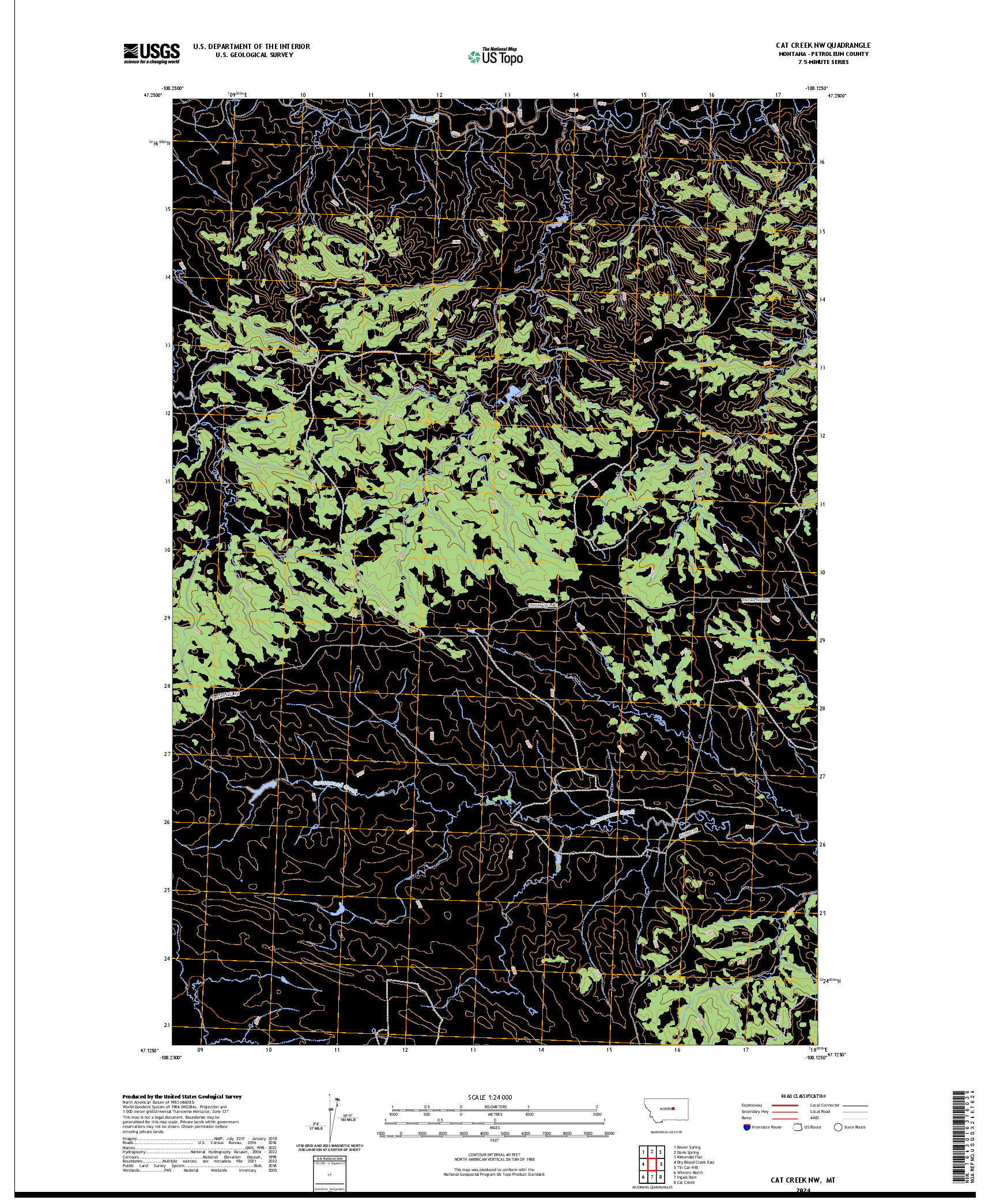 US TOPO 7.5-MINUTE MAP FOR CAT CREEK NW, MT