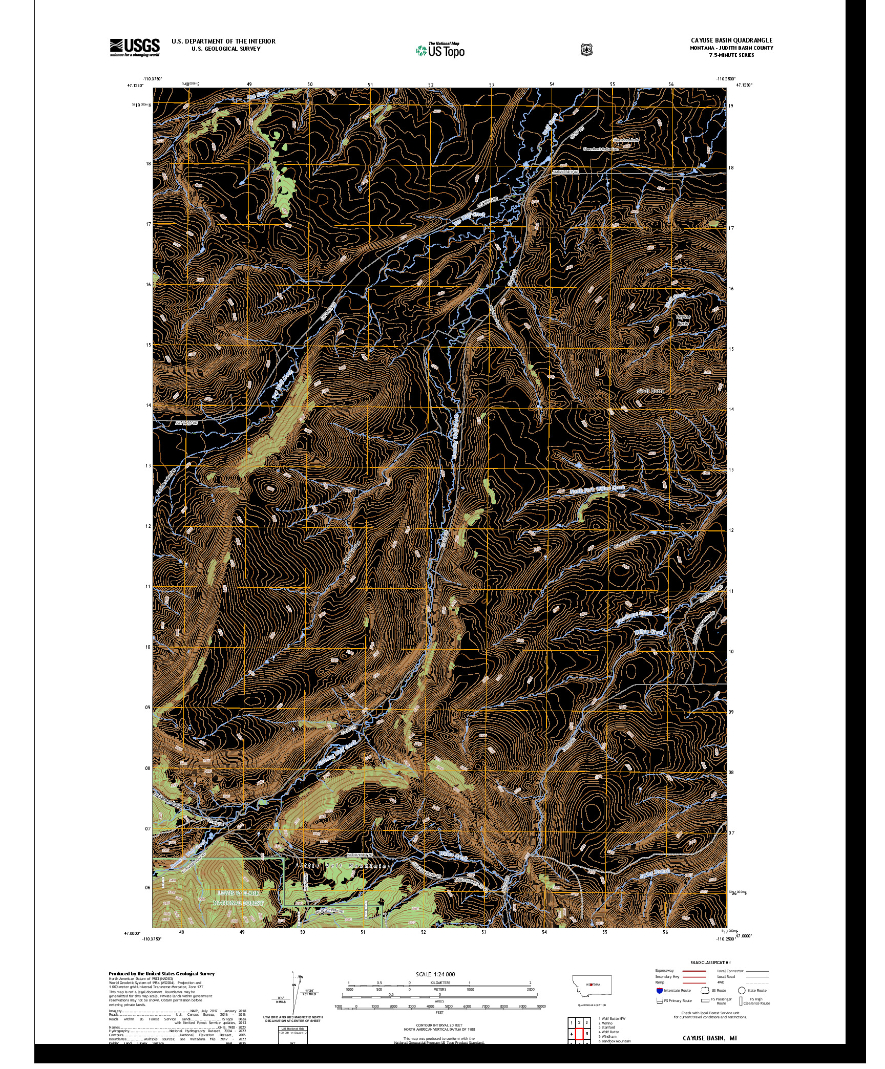 US TOPO 7.5-MINUTE MAP FOR CAYUSE BASIN, MT