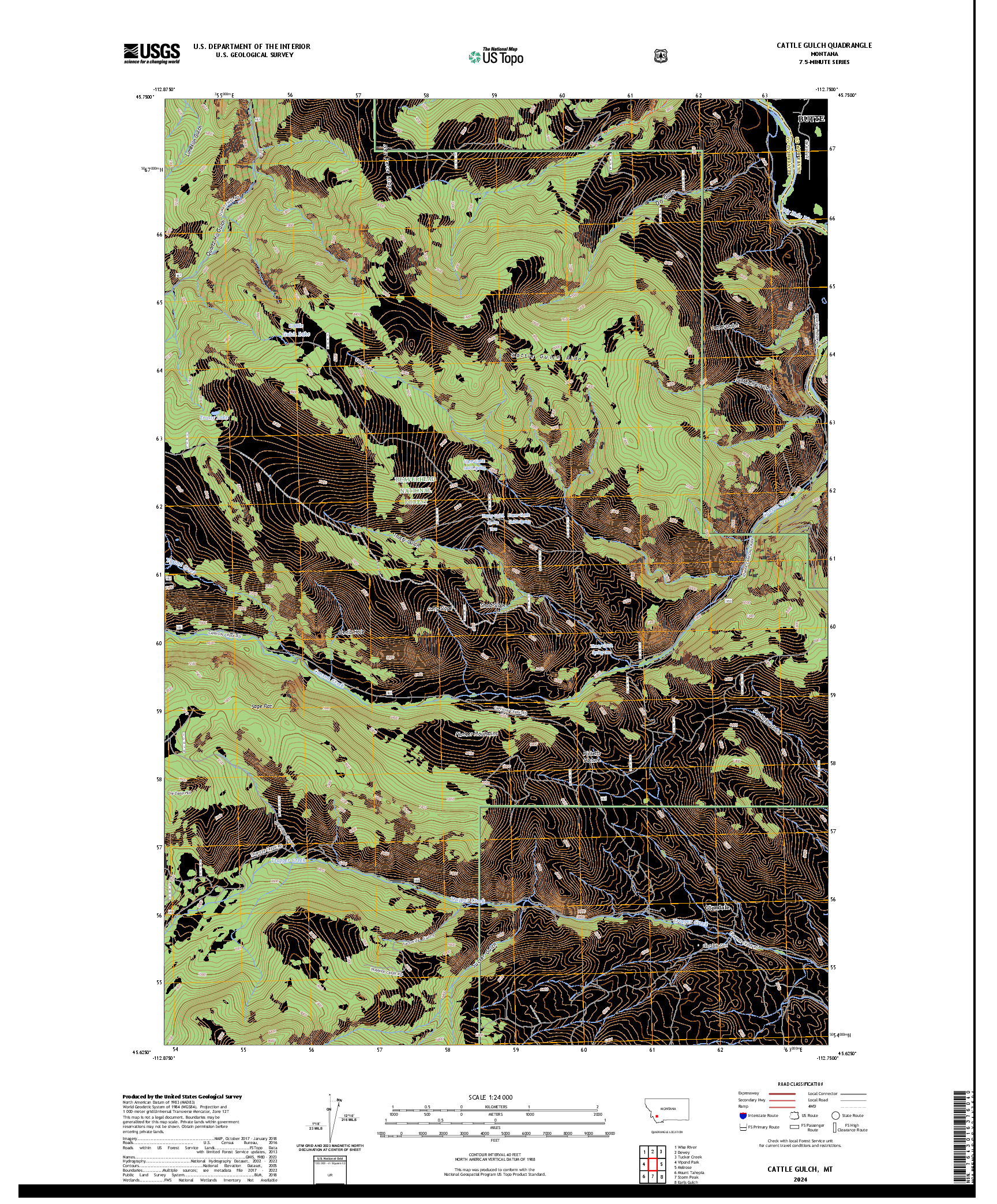 US TOPO 7.5-MINUTE MAP FOR CATTLE GULCH, MT