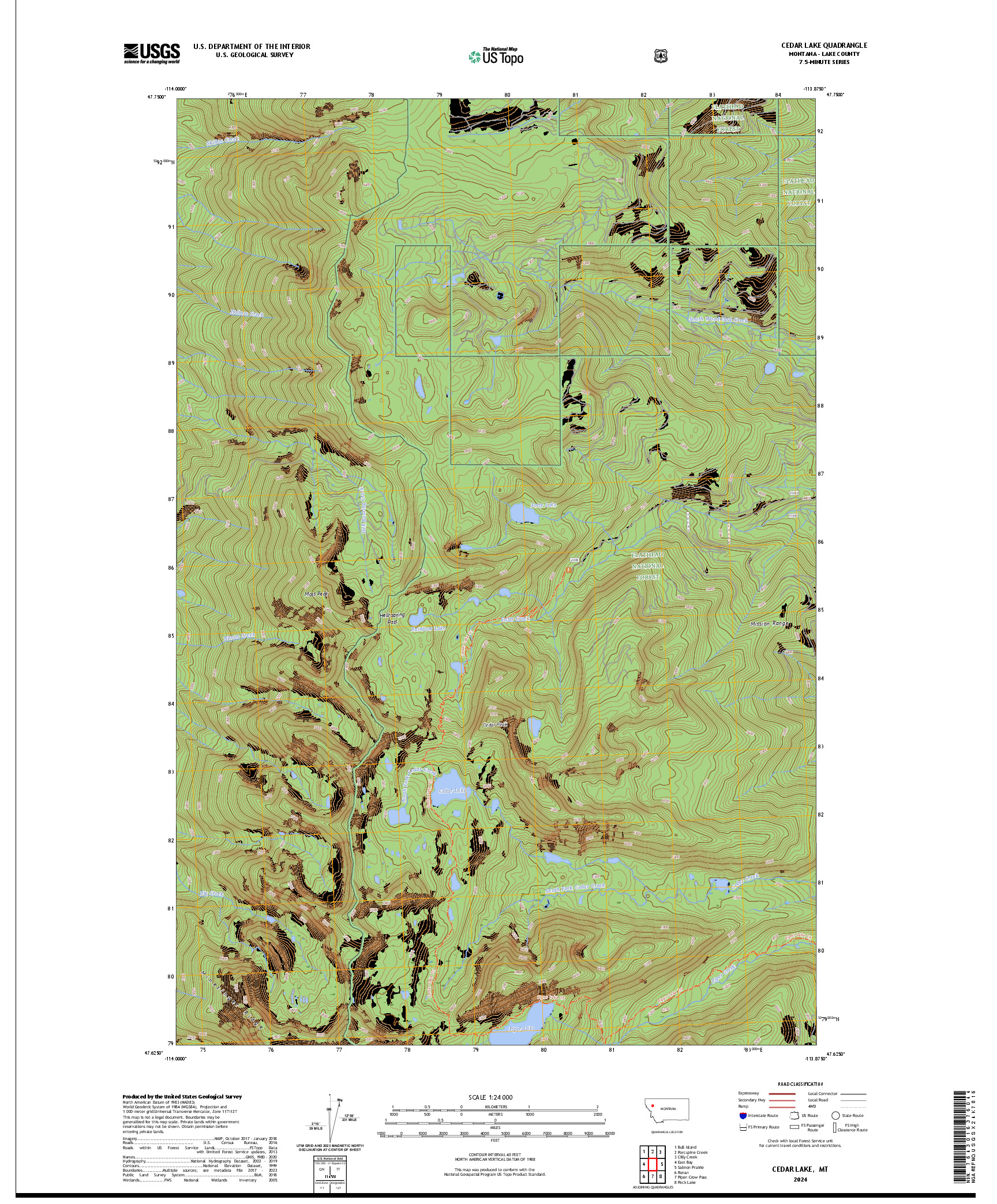 US TOPO 7.5-MINUTE MAP FOR CEDAR LAKE, MT