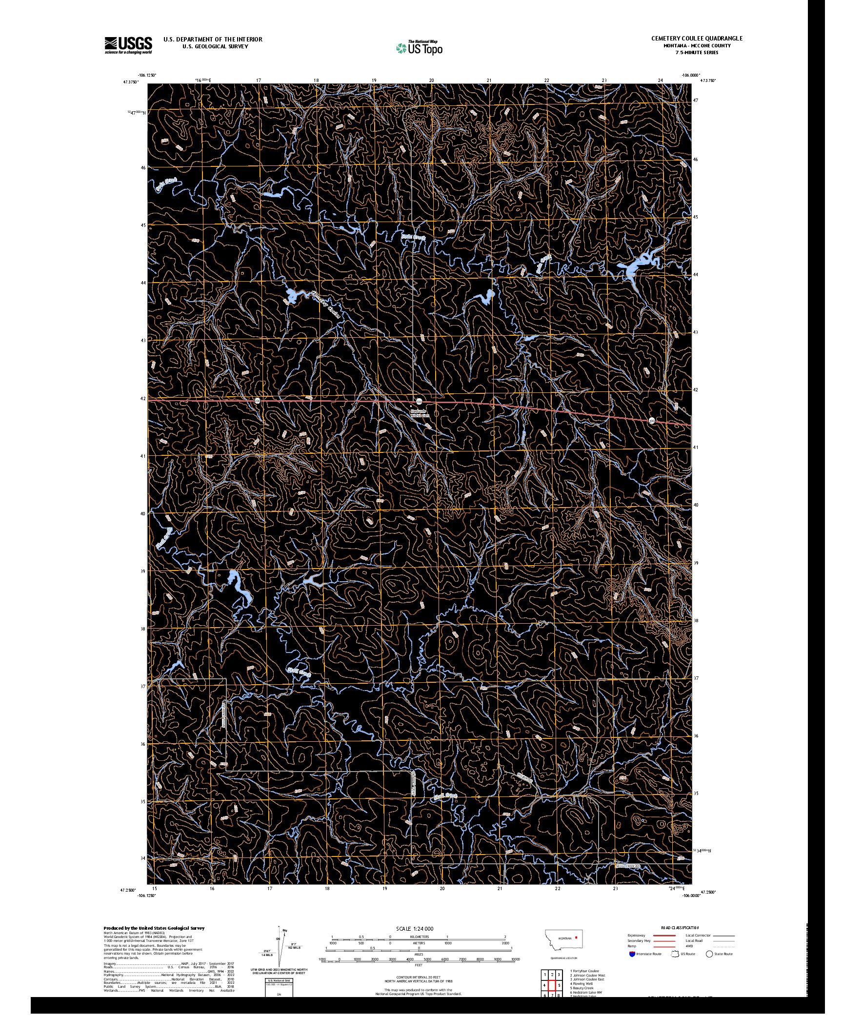 US TOPO 7.5-MINUTE MAP FOR CEMETERY COULEE, MT