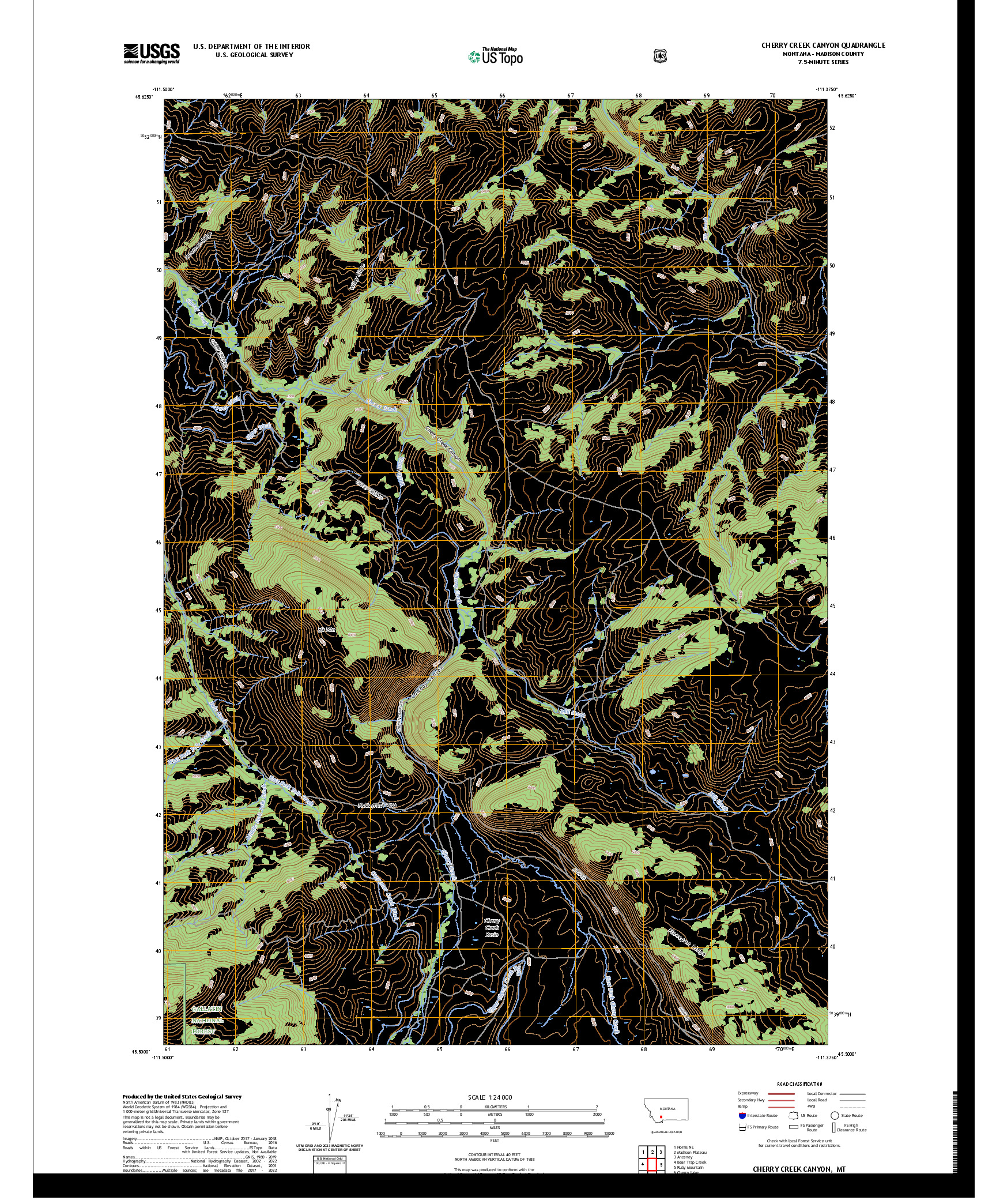 US TOPO 7.5-MINUTE MAP FOR CHERRY CREEK CANYON, MT