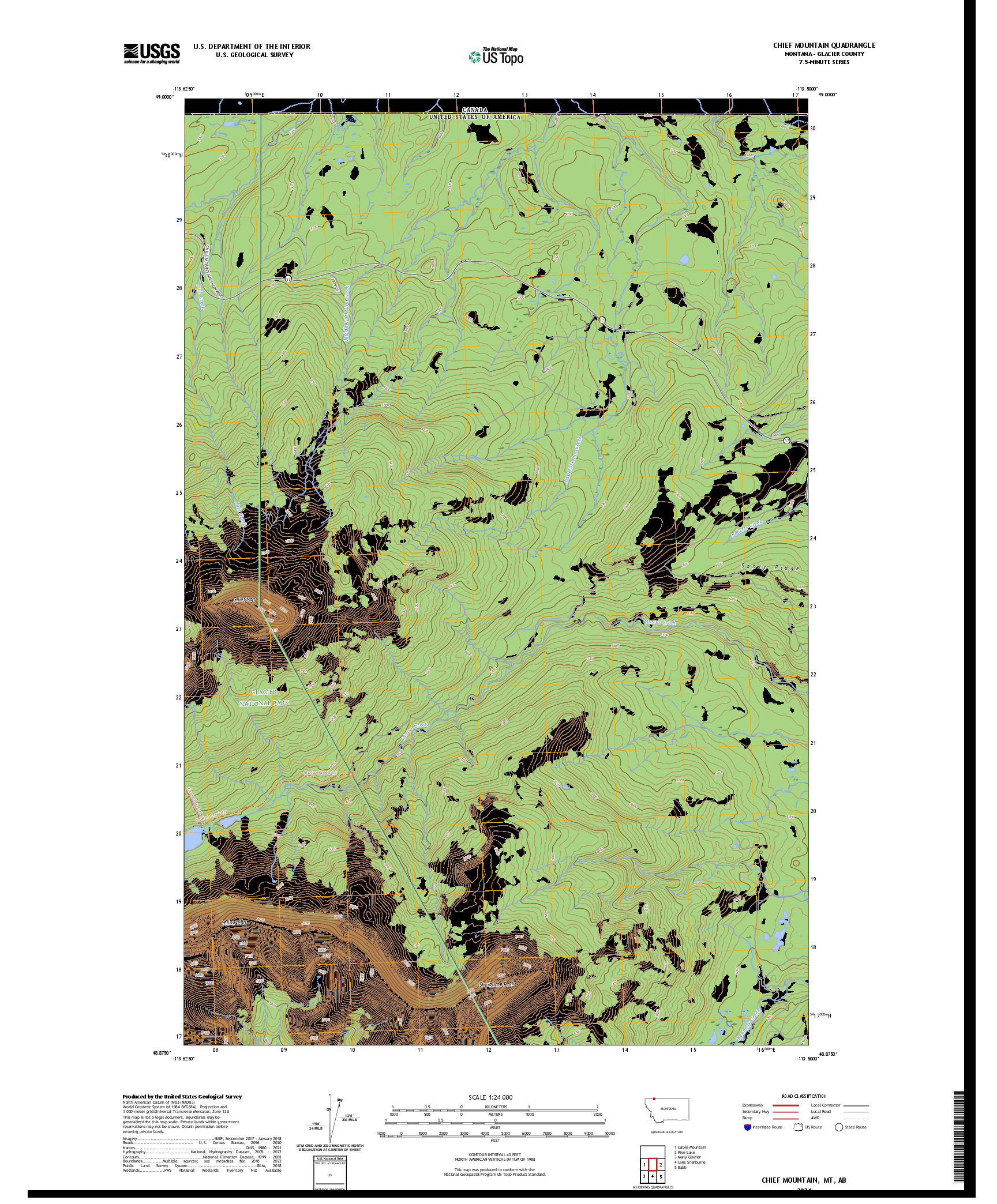 US TOPO 7.5-MINUTE MAP FOR CHIEF MOUNTAIN, MT,AB