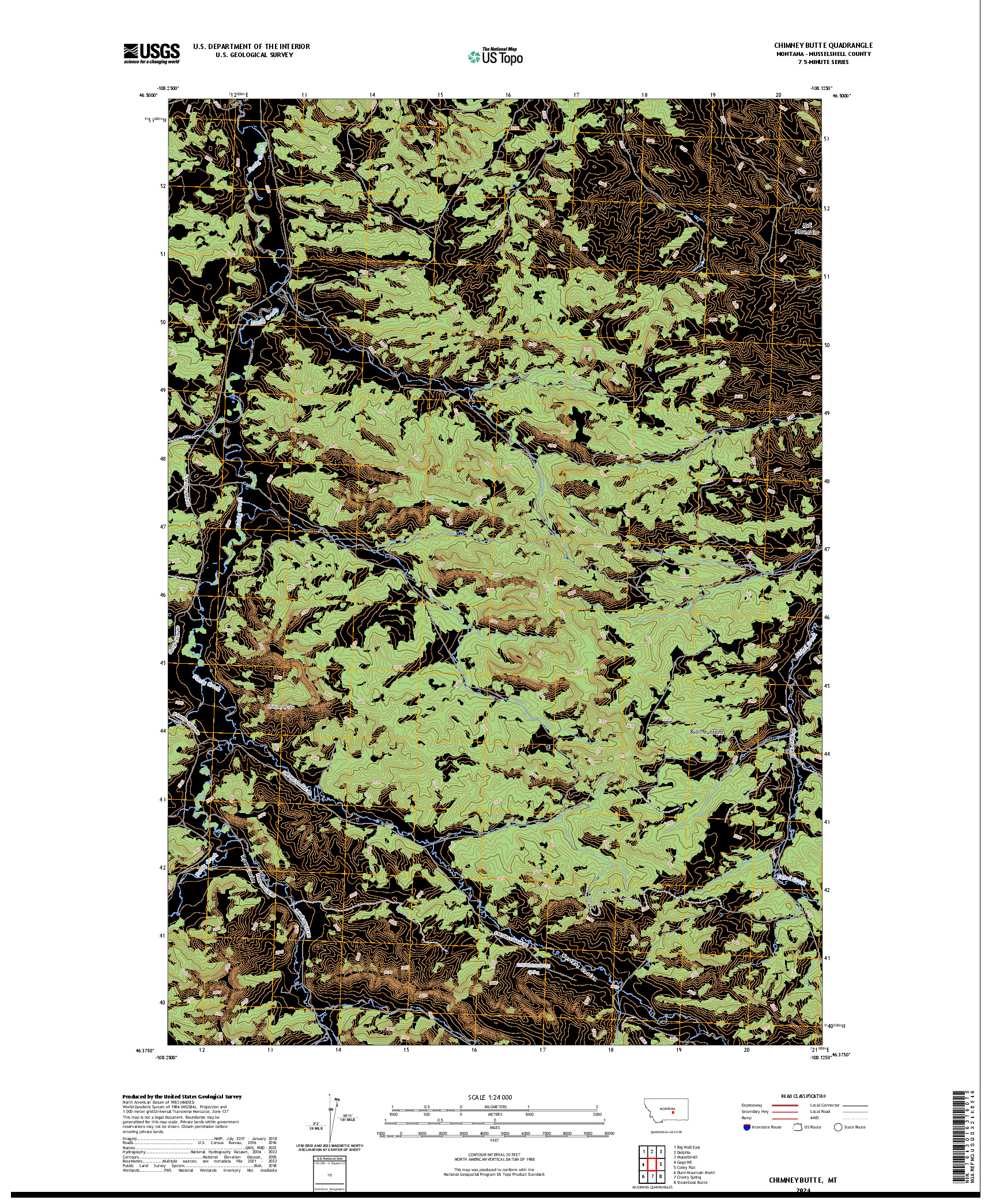 US TOPO 7.5-MINUTE MAP FOR CHIMNEY BUTTE, MT