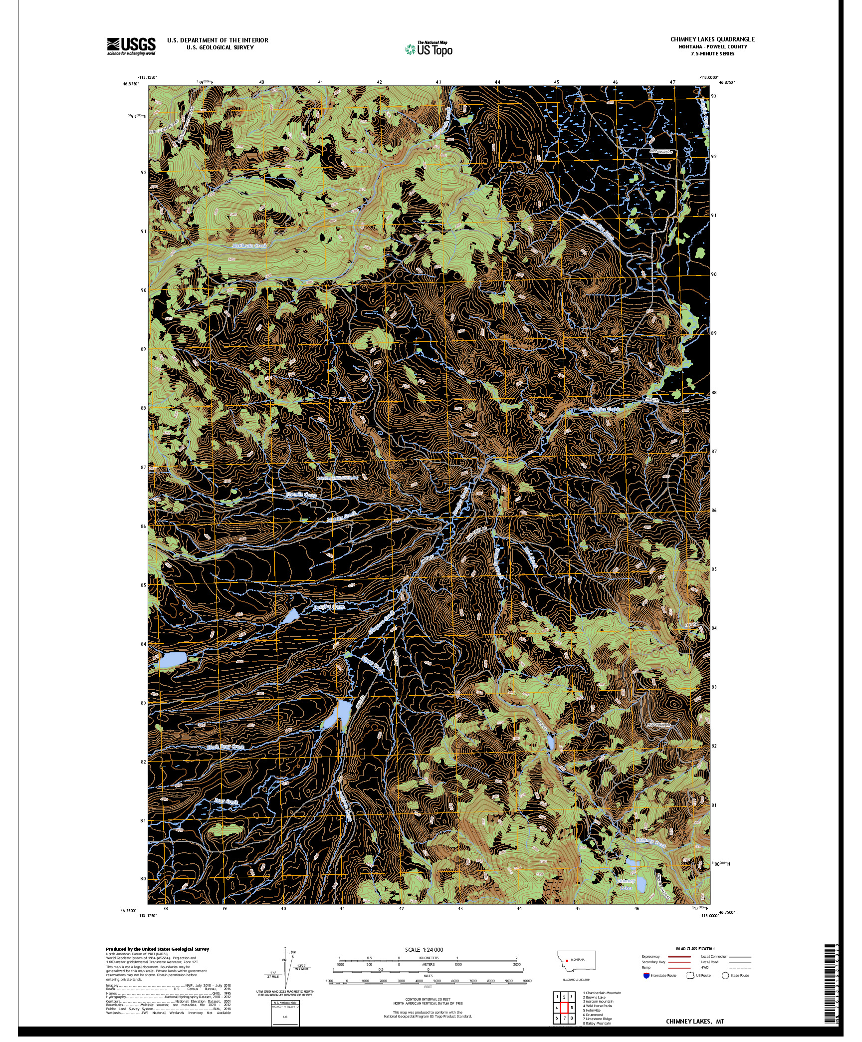 US TOPO 7.5-MINUTE MAP FOR CHIMNEY LAKES, MT