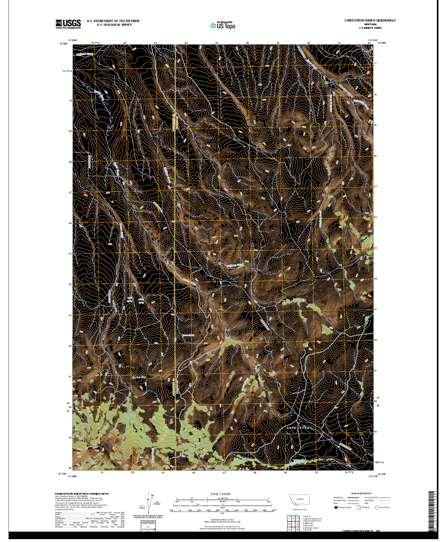 US TOPO 7.5-MINUTE MAP FOR CHRISTENSEN RANCH, MT