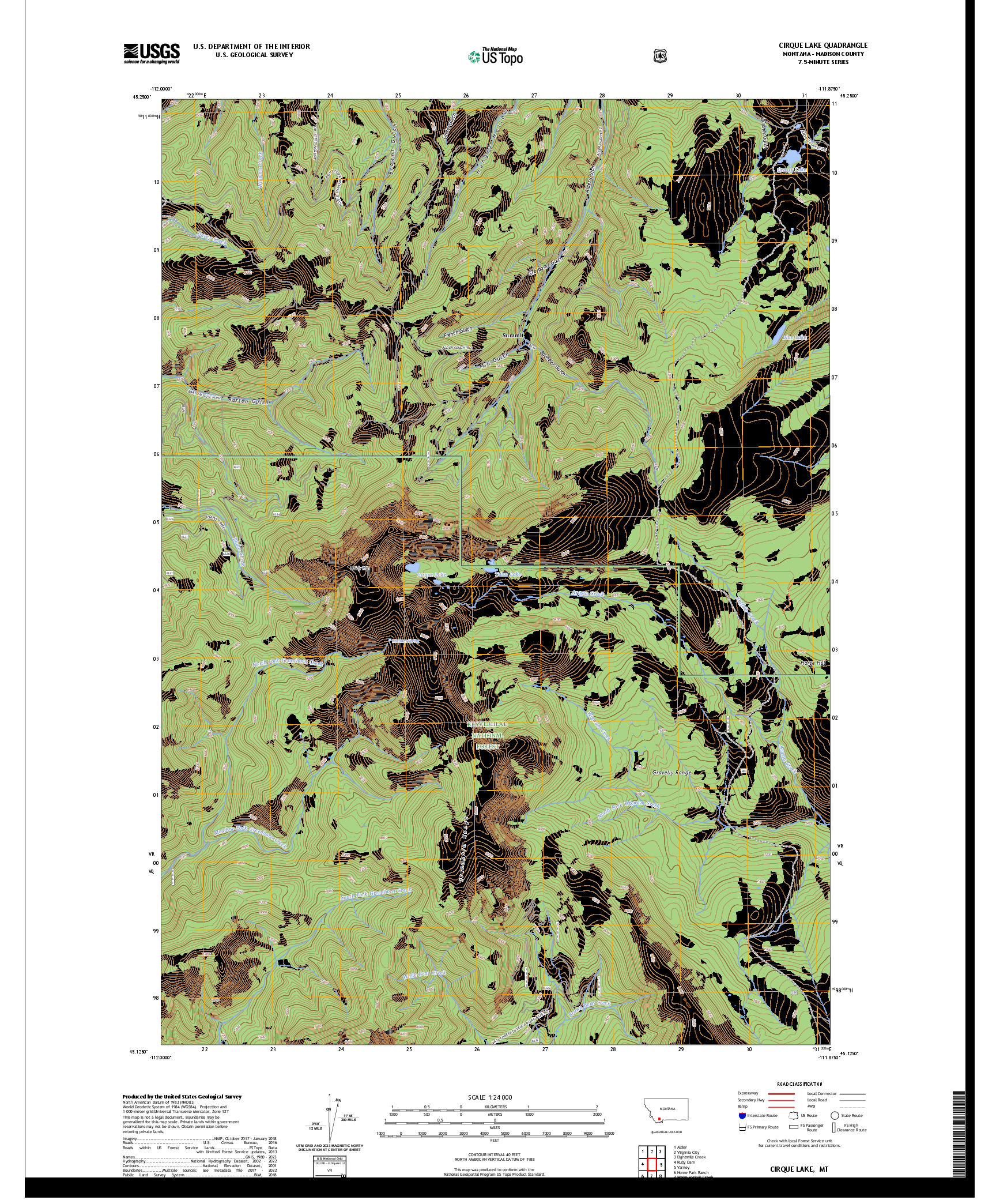 US TOPO 7.5-MINUTE MAP FOR CIRQUE LAKE, MT