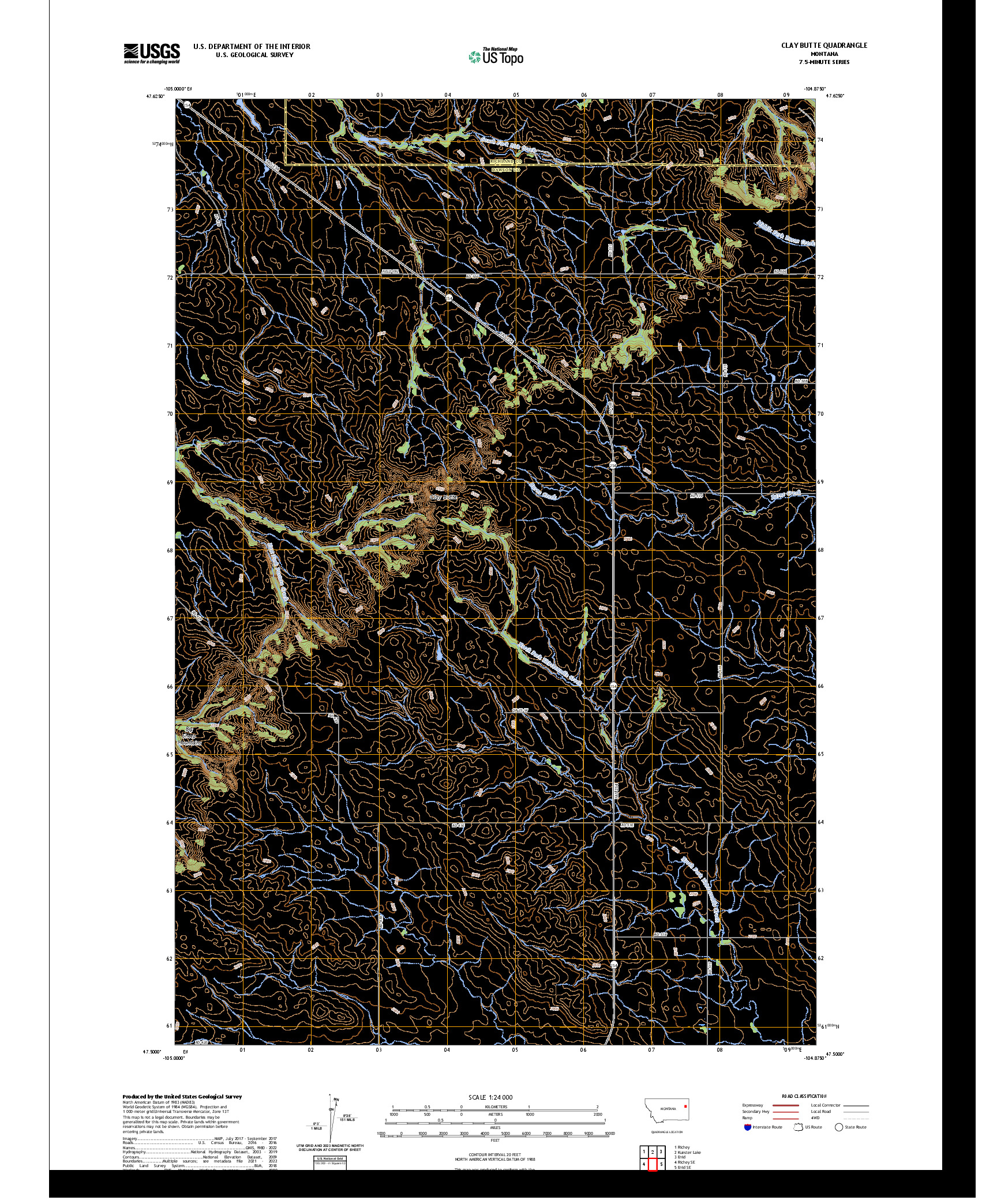 US TOPO 7.5-MINUTE MAP FOR CLAY BUTTE, MT