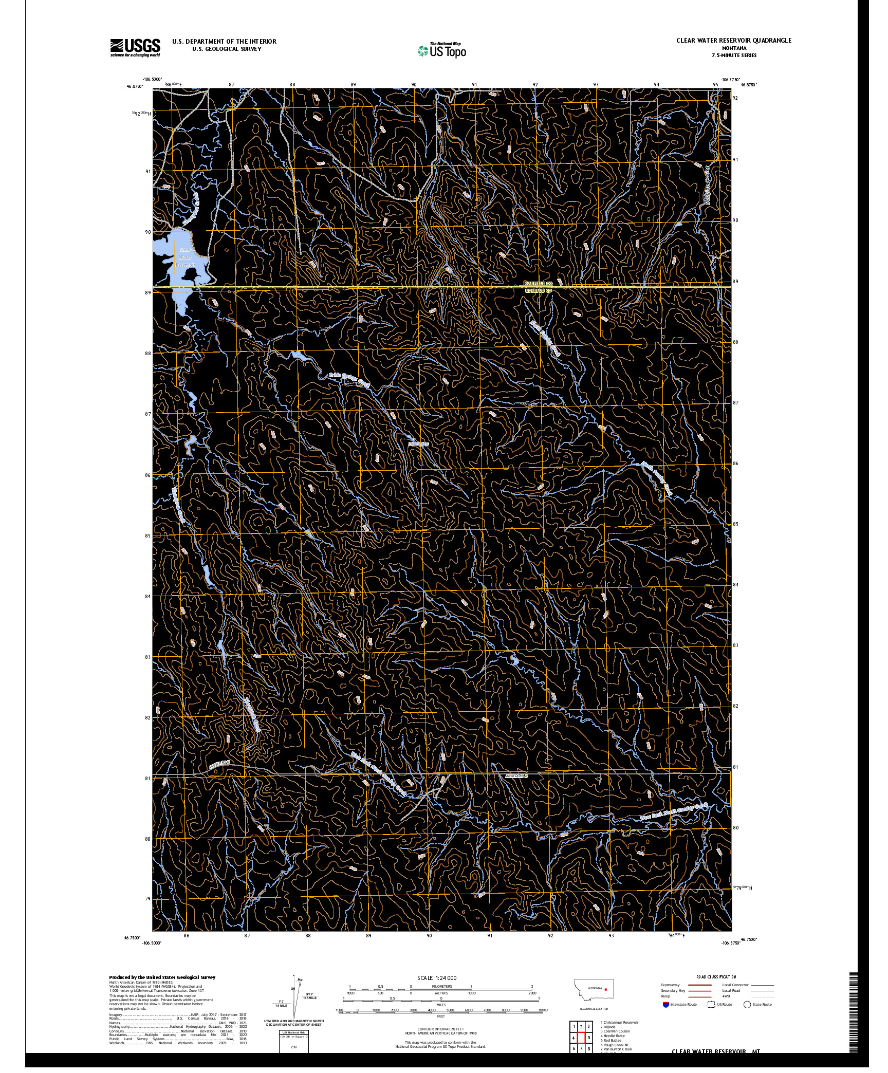 US TOPO 7.5-MINUTE MAP FOR CLEAR WATER RESERVOIR, MT