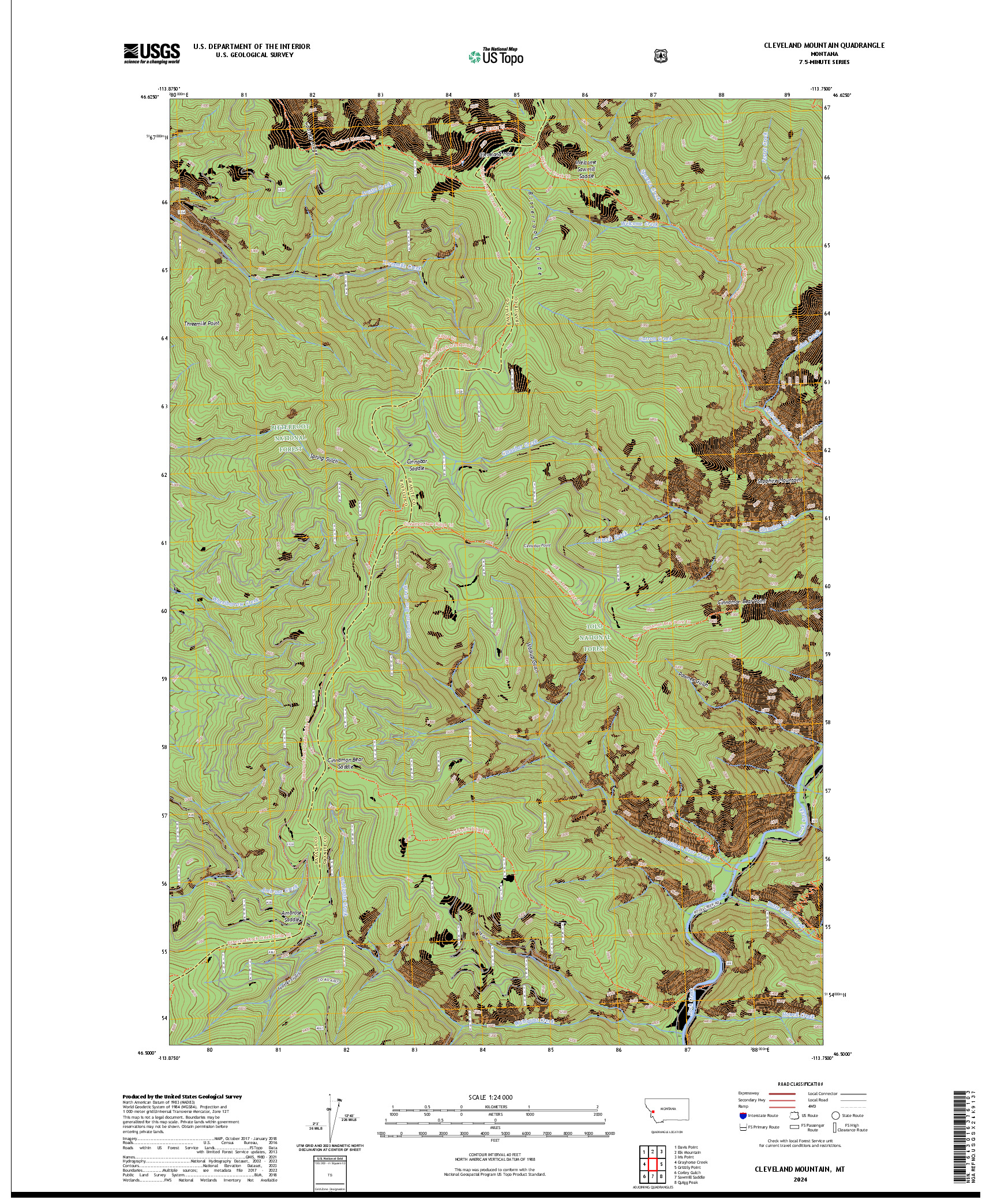 US TOPO 7.5-MINUTE MAP FOR CLEVELAND MOUNTAIN, MT