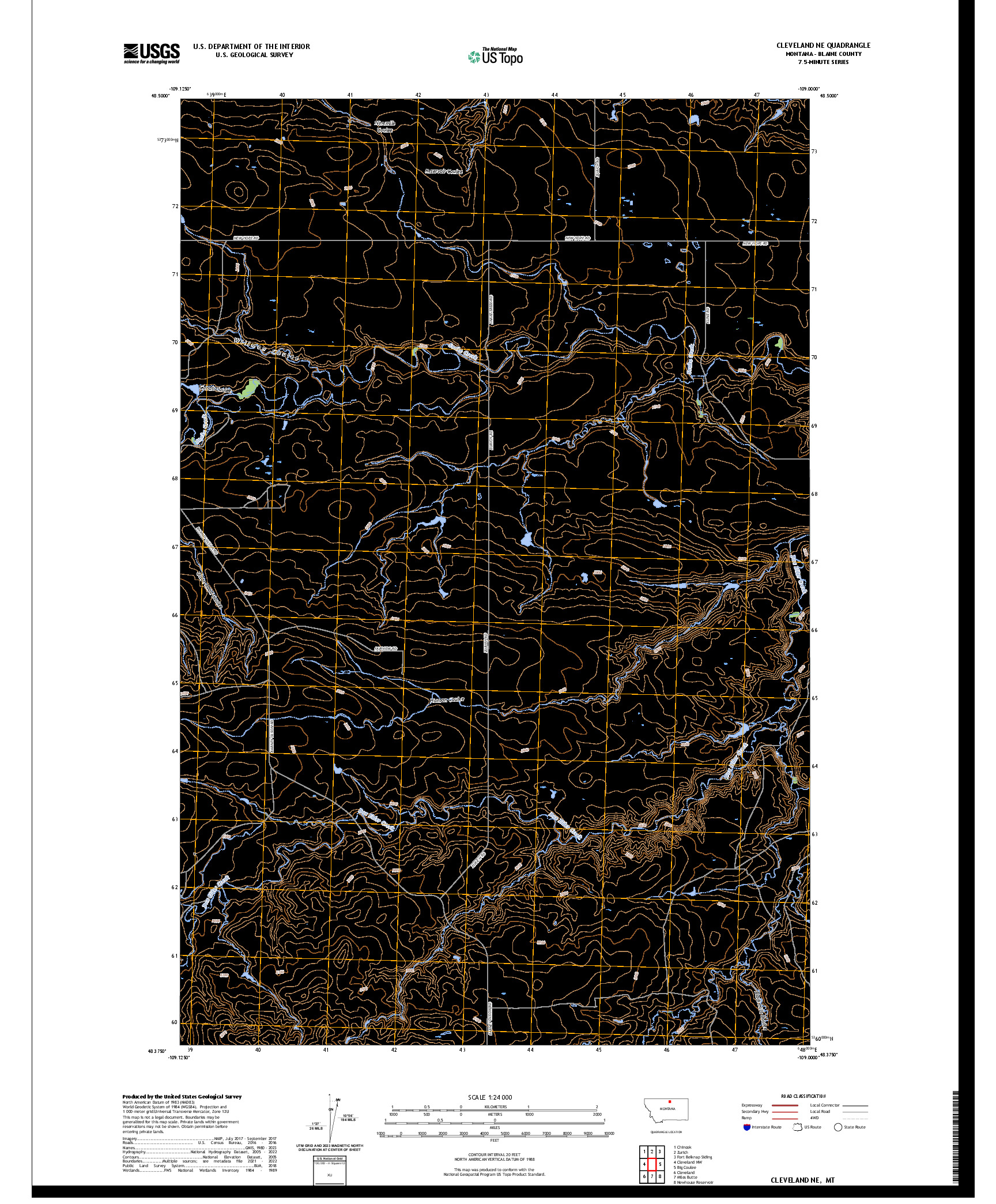 US TOPO 7.5-MINUTE MAP FOR CLEVELAND NE, MT