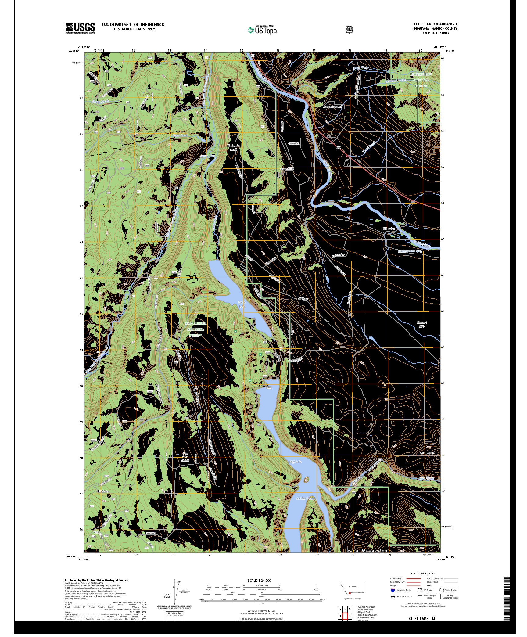 US TOPO 7.5-MINUTE MAP FOR CLIFF LAKE, MT