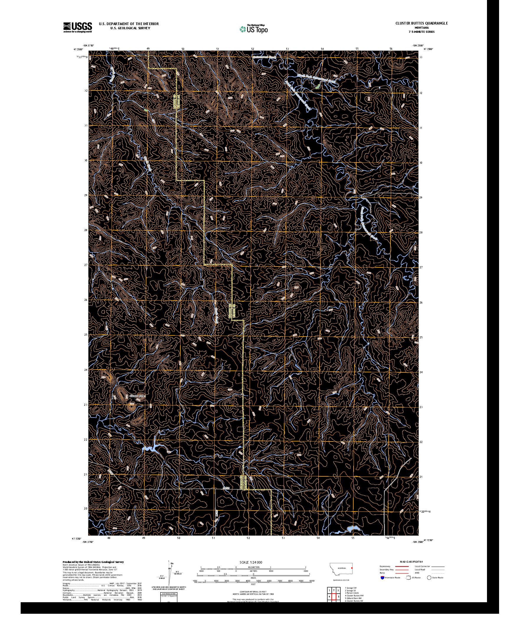 US TOPO 7.5-MINUTE MAP FOR CLUSTER BUTTES, MT