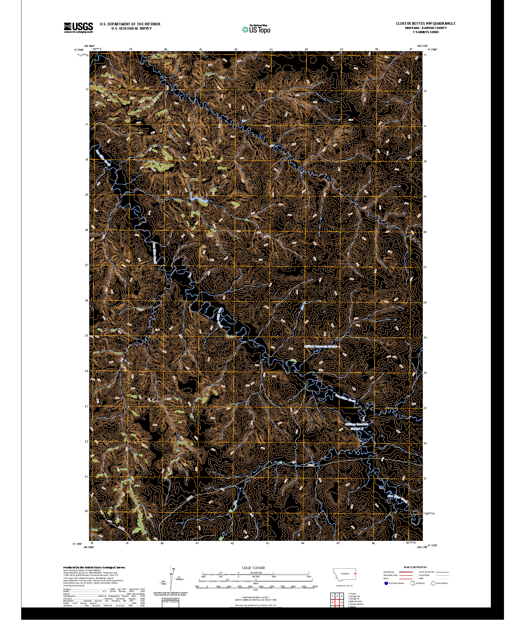 US TOPO 7.5-MINUTE MAP FOR CLUSTER BUTTES NW, MT