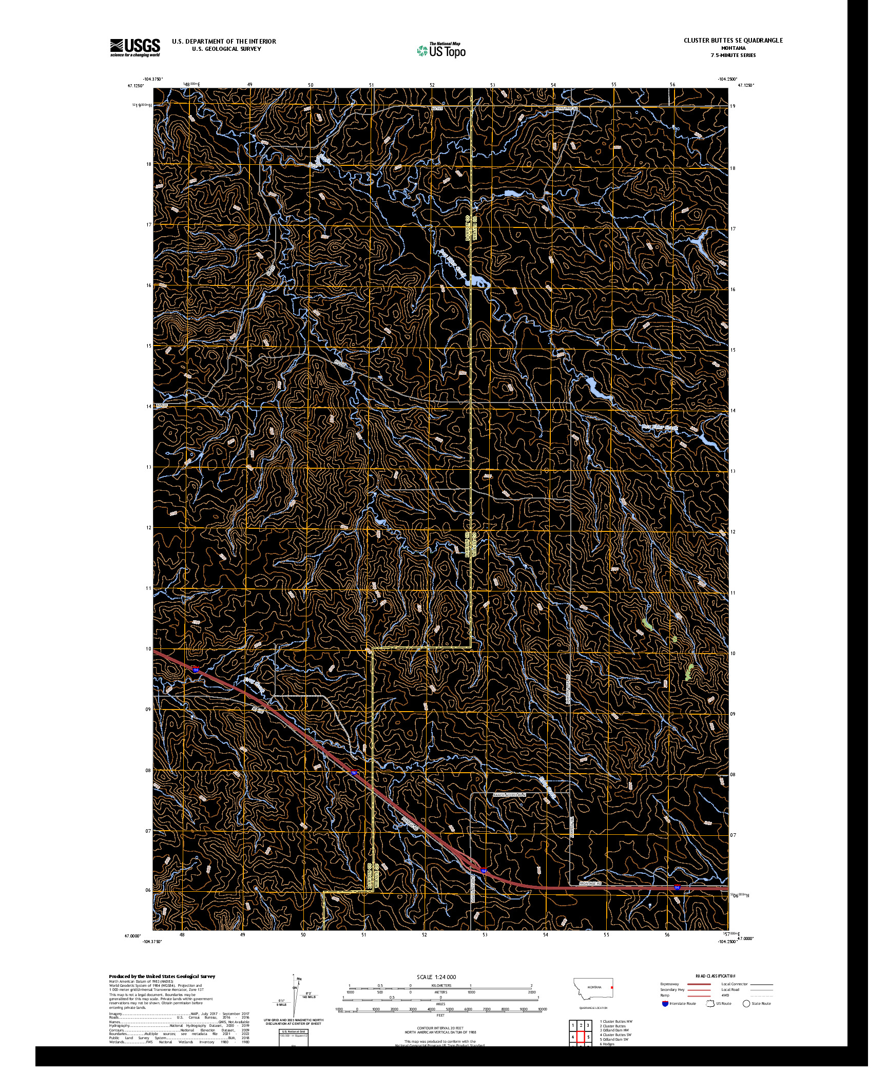 US TOPO 7.5-MINUTE MAP FOR CLUSTER BUTTES SE, MT