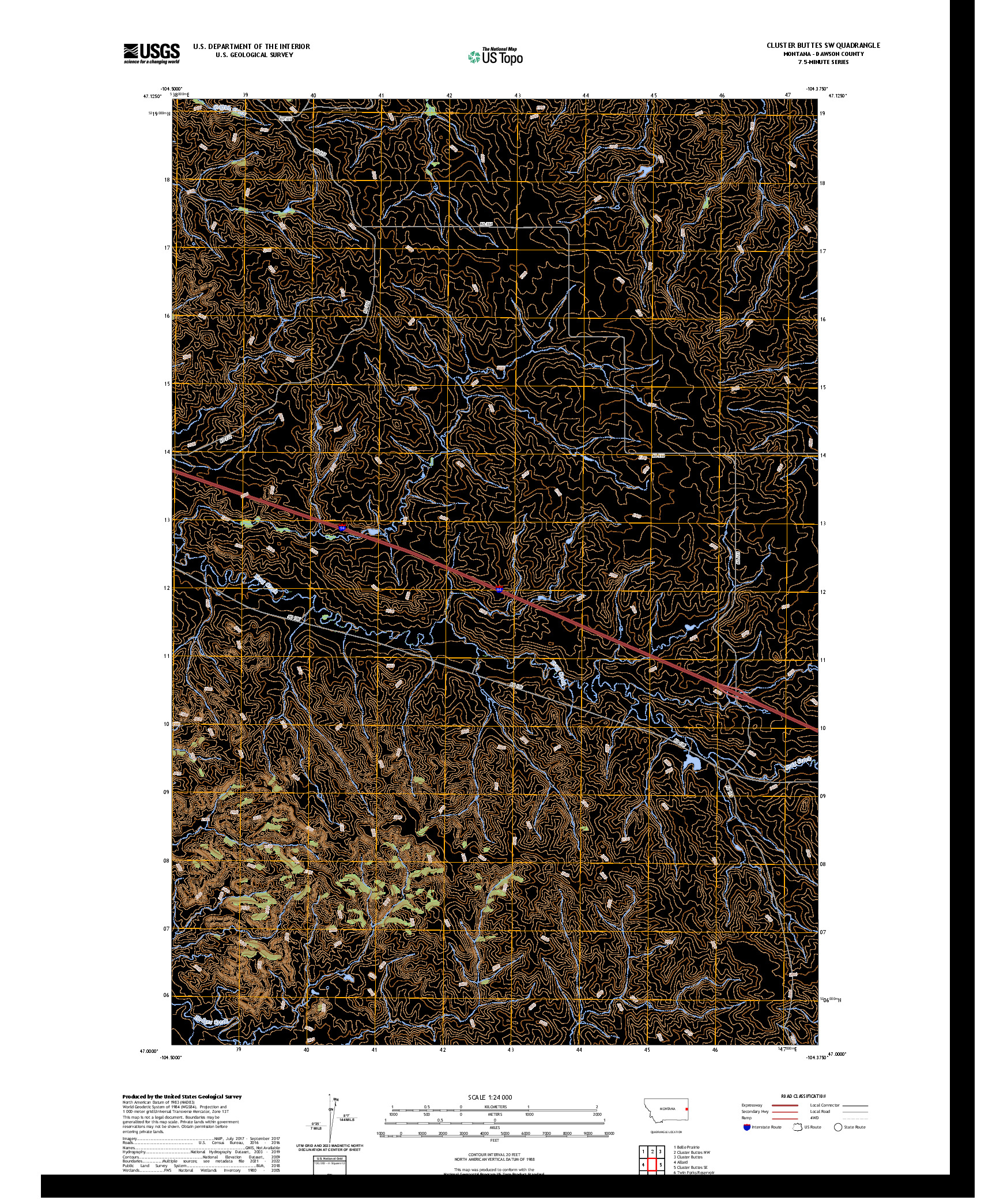 US TOPO 7.5-MINUTE MAP FOR CLUSTER BUTTES SW, MT