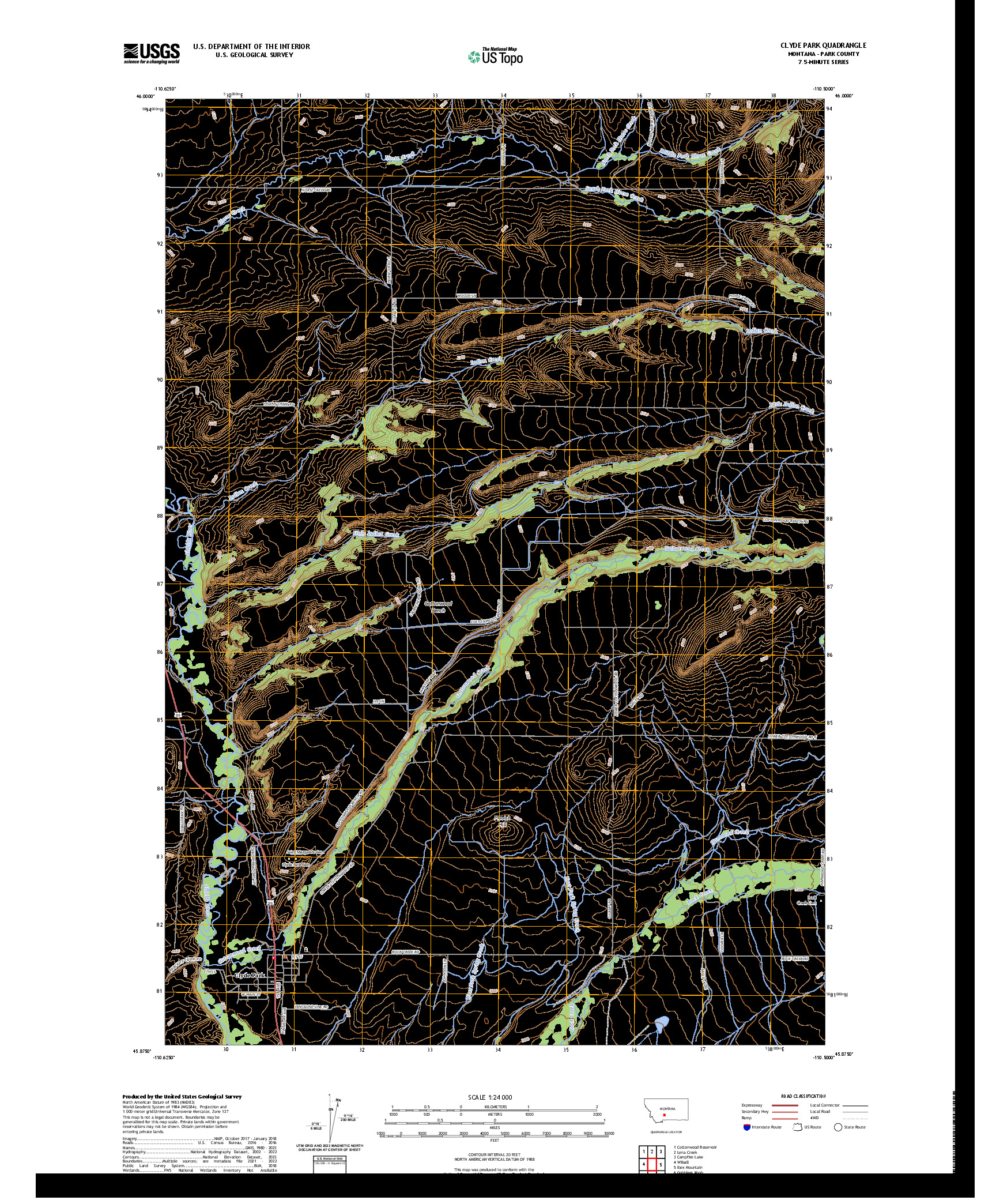 US TOPO 7.5-MINUTE MAP FOR CLYDE PARK, MT
