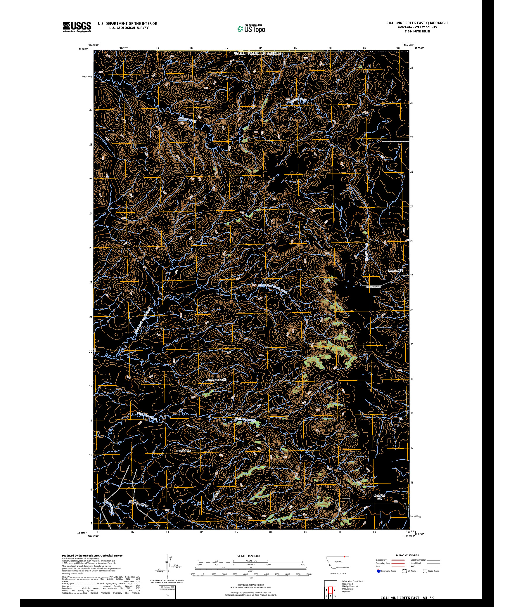 US TOPO 7.5-MINUTE MAP FOR COAL MINE CREEK EAST, MT,SK