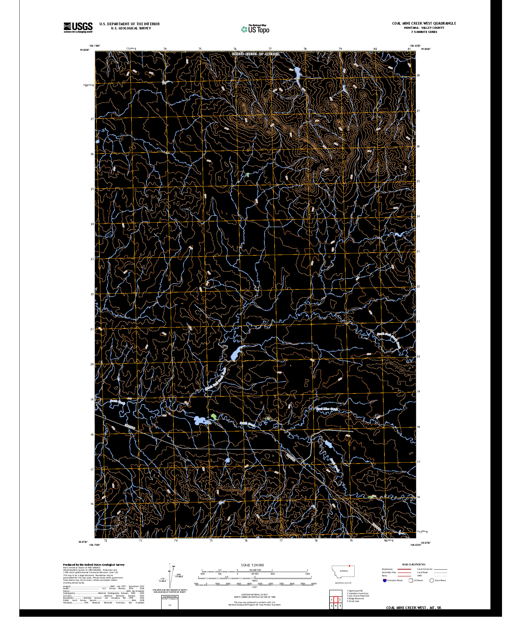 US TOPO 7.5-MINUTE MAP FOR COAL MINE CREEK WEST, MT,SK