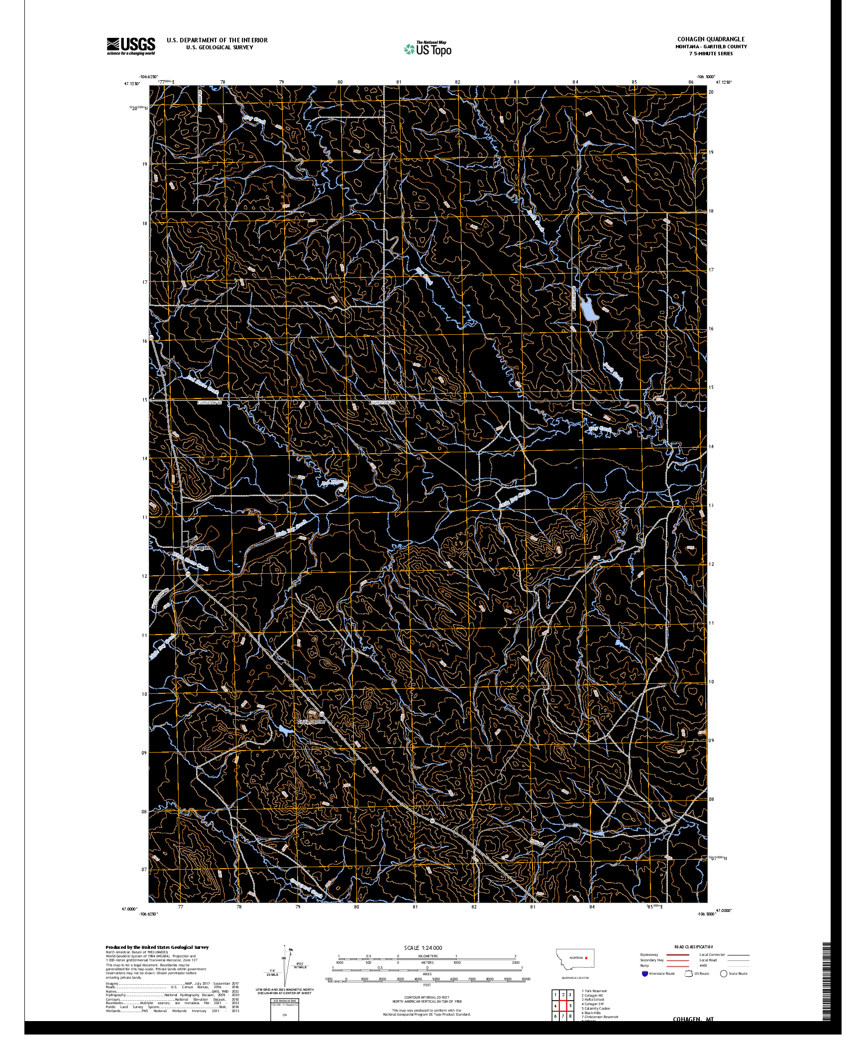 US TOPO 7.5-MINUTE MAP FOR COHAGEN, MT