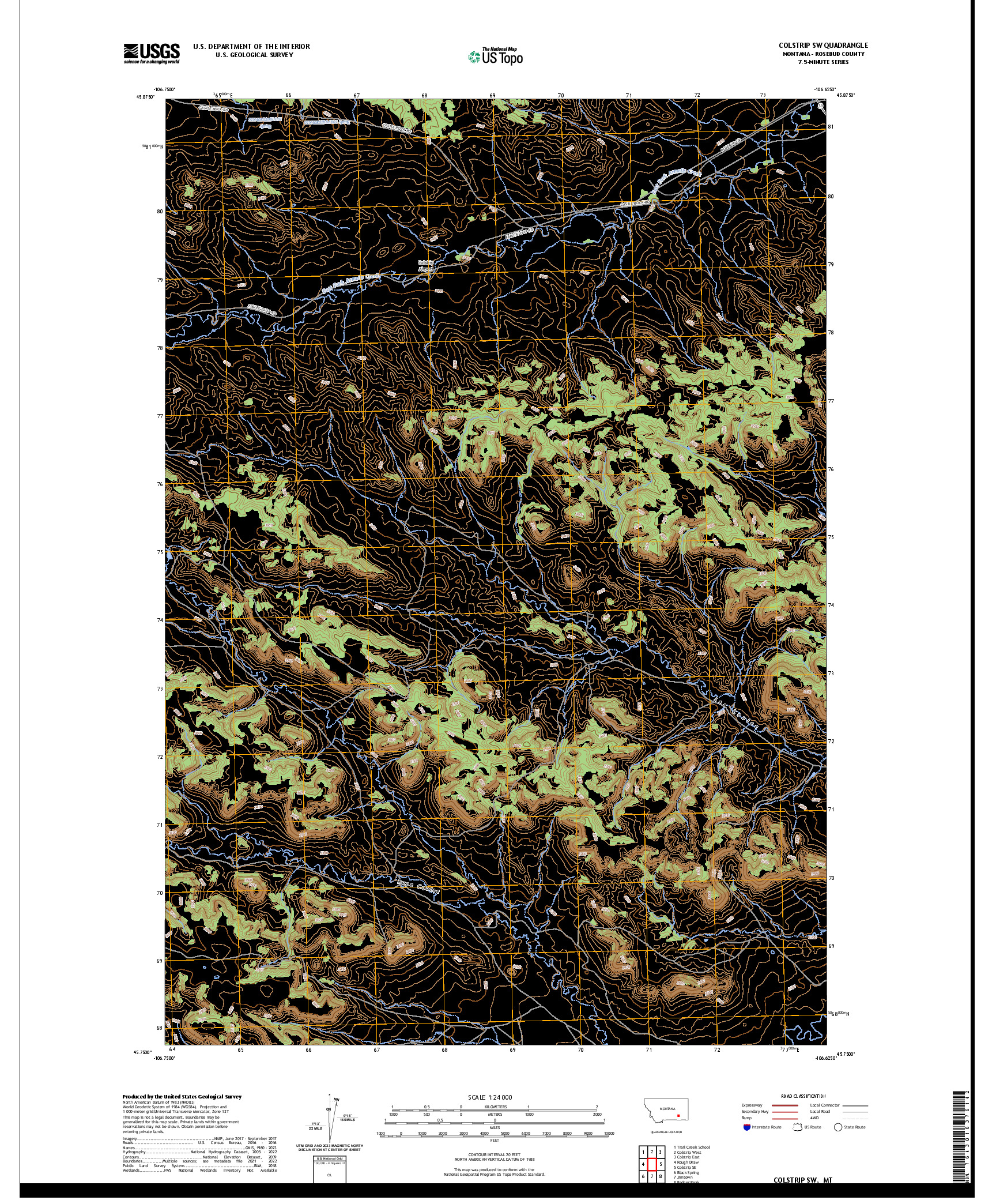 US TOPO 7.5-MINUTE MAP FOR COLSTRIP SW, MT