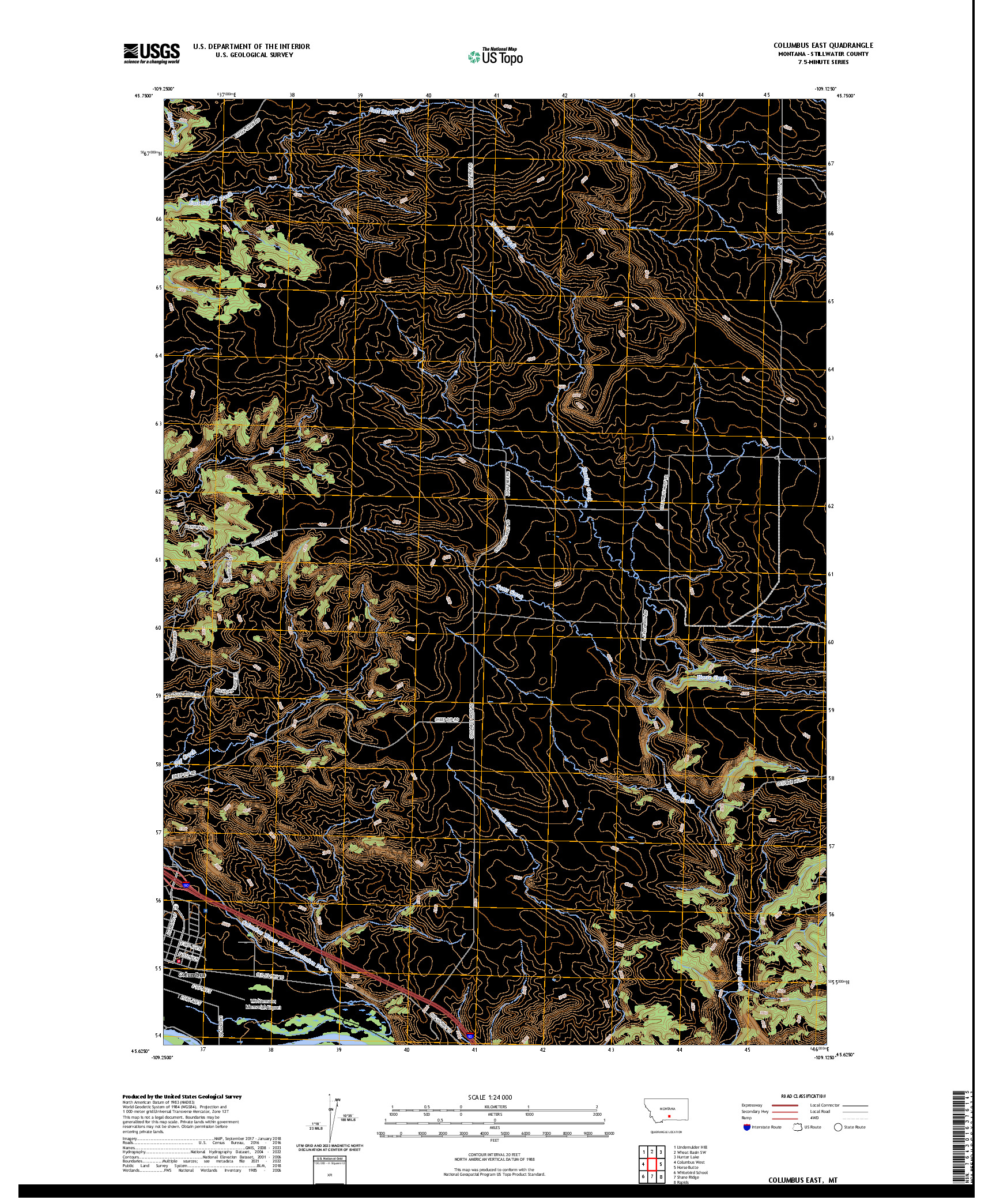 US TOPO 7.5-MINUTE MAP FOR COLUMBUS EAST, MT
