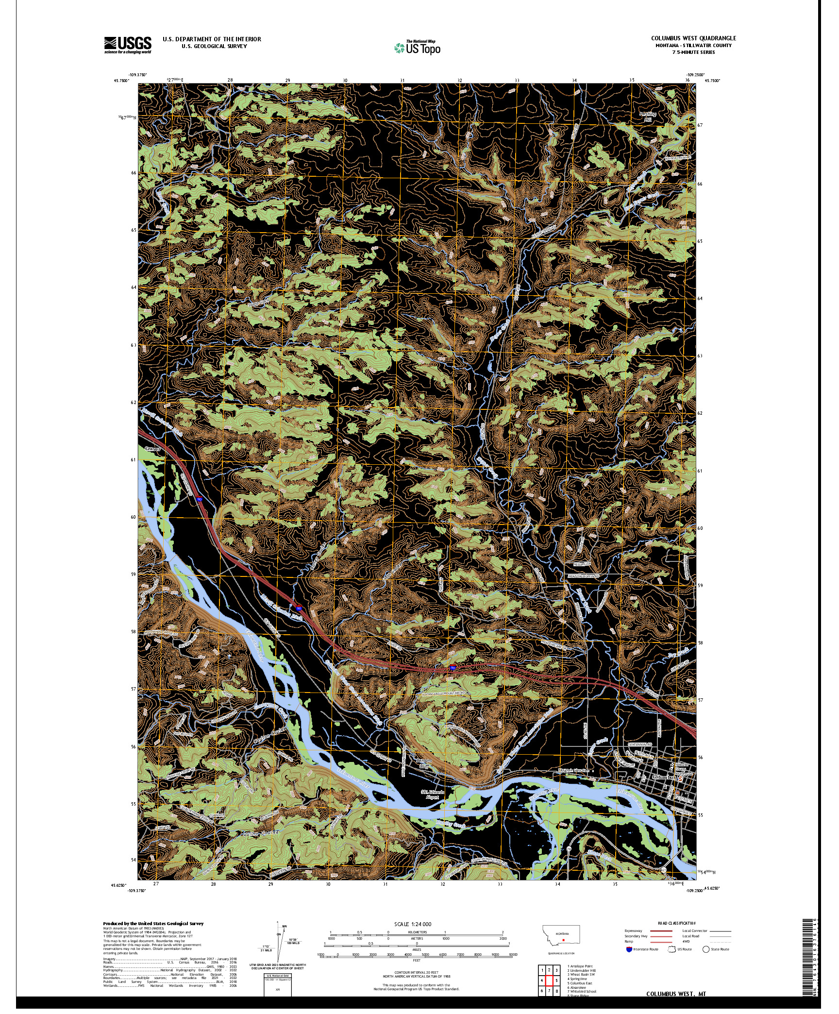 US TOPO 7.5-MINUTE MAP FOR COLUMBUS WEST, MT