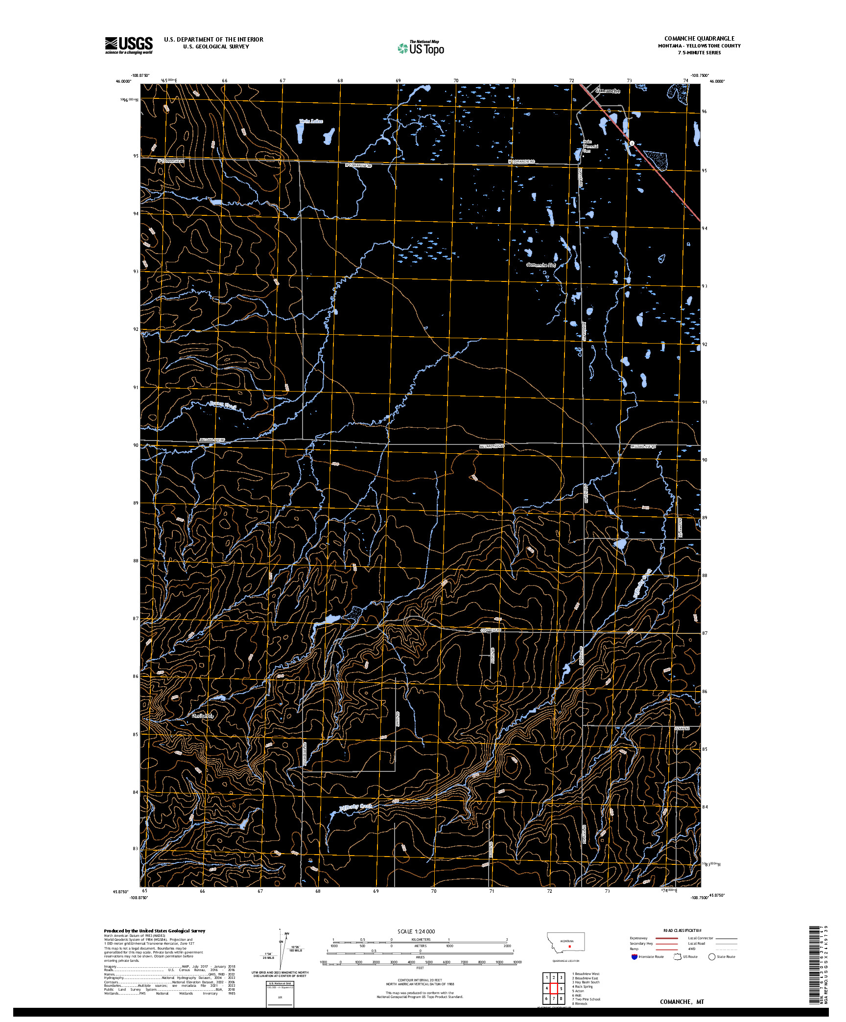 US TOPO 7.5-MINUTE MAP FOR COMANCHE, MT