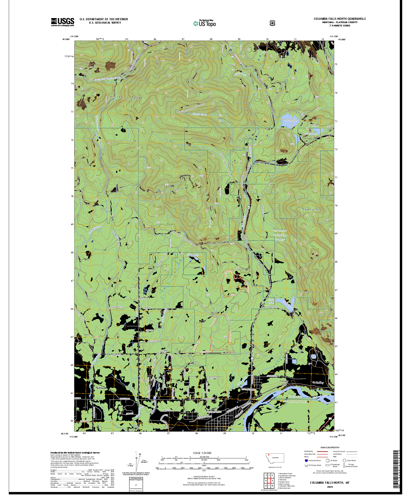 US TOPO 7.5-MINUTE MAP FOR COLUMBIA FALLS NORTH, MT