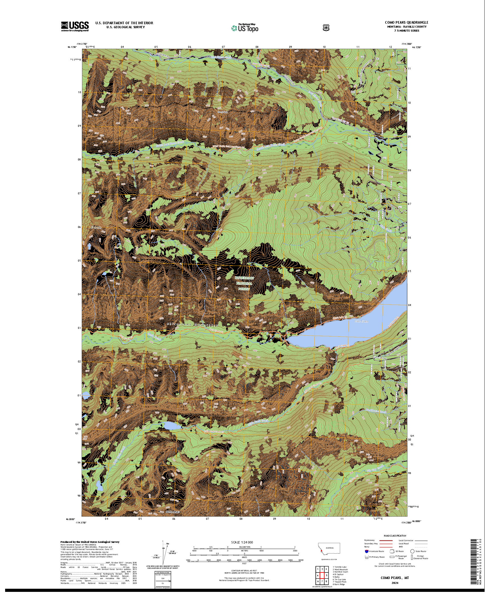 US TOPO 7.5-MINUTE MAP FOR COMO PEAKS, MT