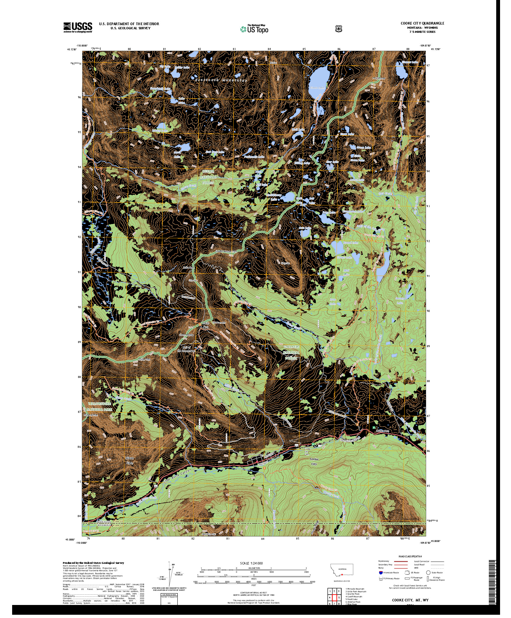 US TOPO 7.5-MINUTE MAP FOR COOKE CITY, MT,WY