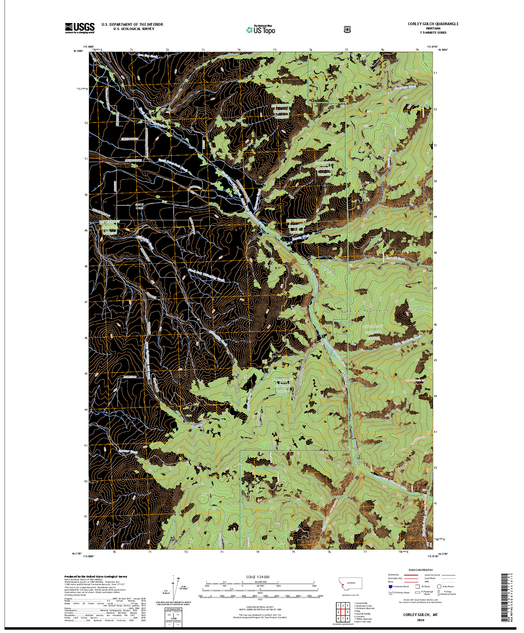 US TOPO 7.5-MINUTE MAP FOR CORLEY GULCH, MT