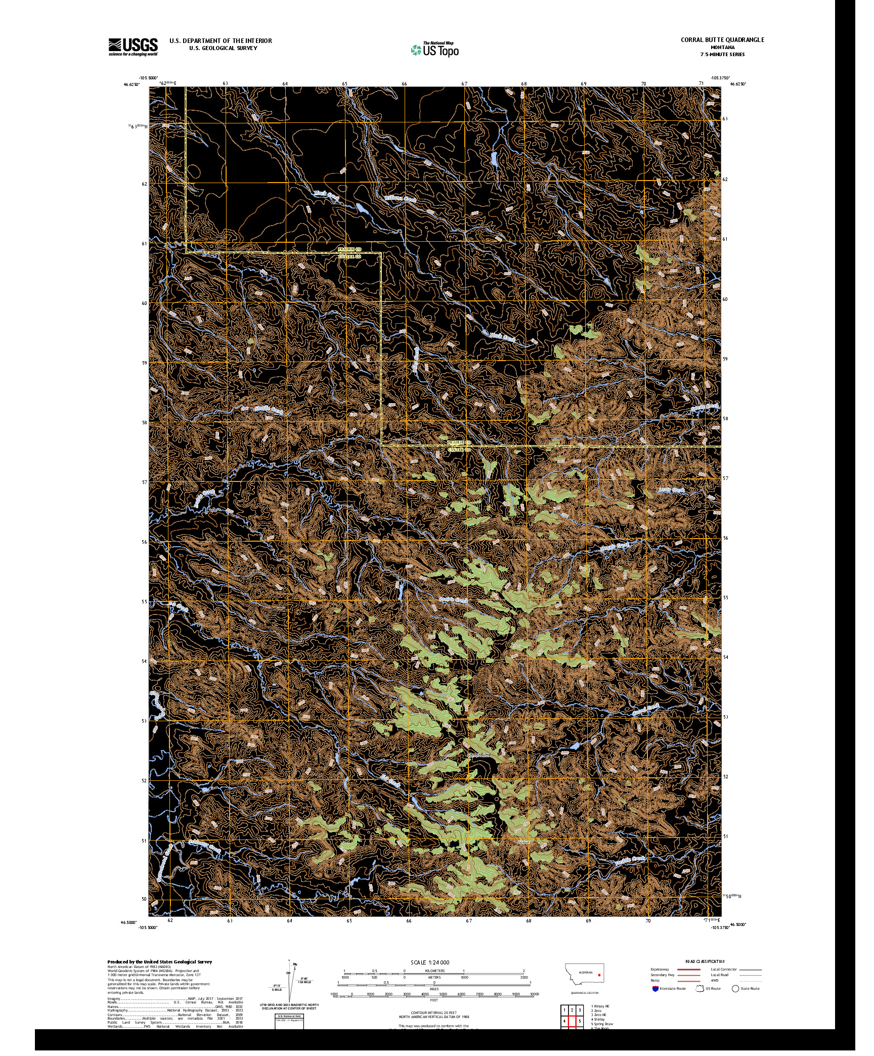 US TOPO 7.5-MINUTE MAP FOR CORRAL BUTTE, MT