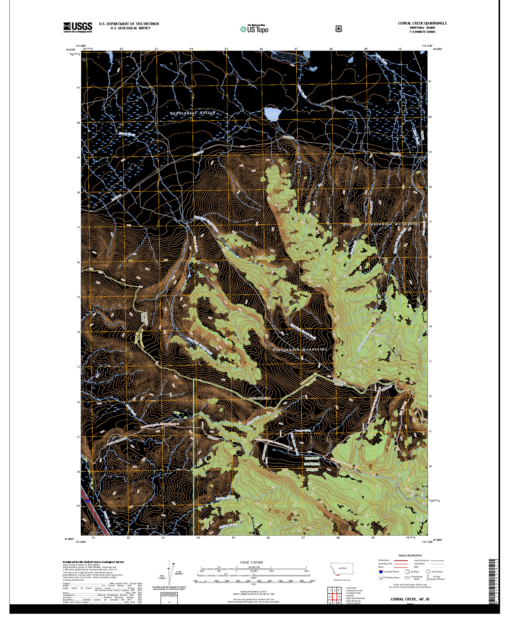 US TOPO 7.5-MINUTE MAP FOR CORRAL CREEK, MT,ID