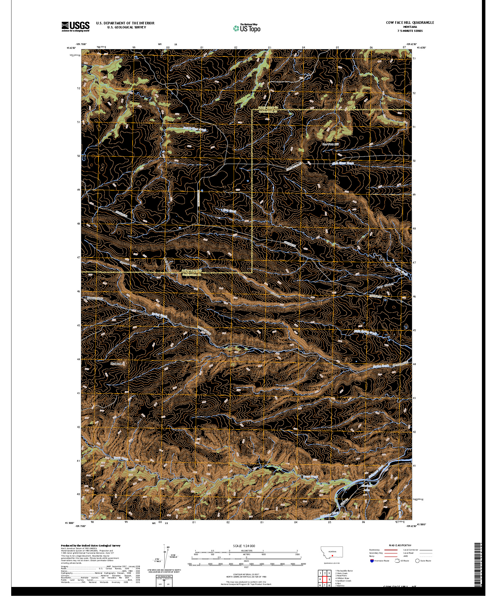 US TOPO 7.5-MINUTE MAP FOR COW FACE HILL, MT