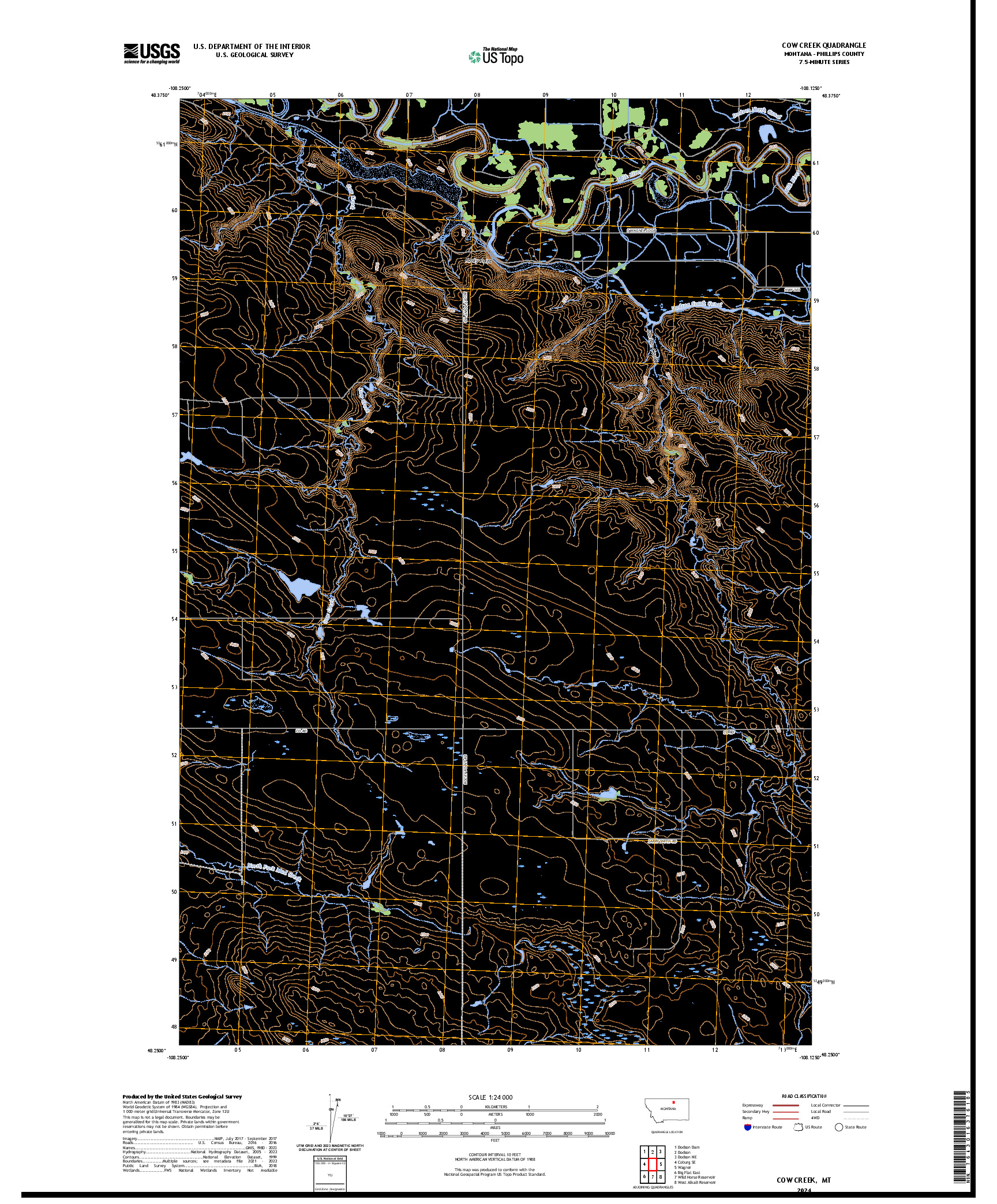 US TOPO 7.5-MINUTE MAP FOR COW CREEK, MT