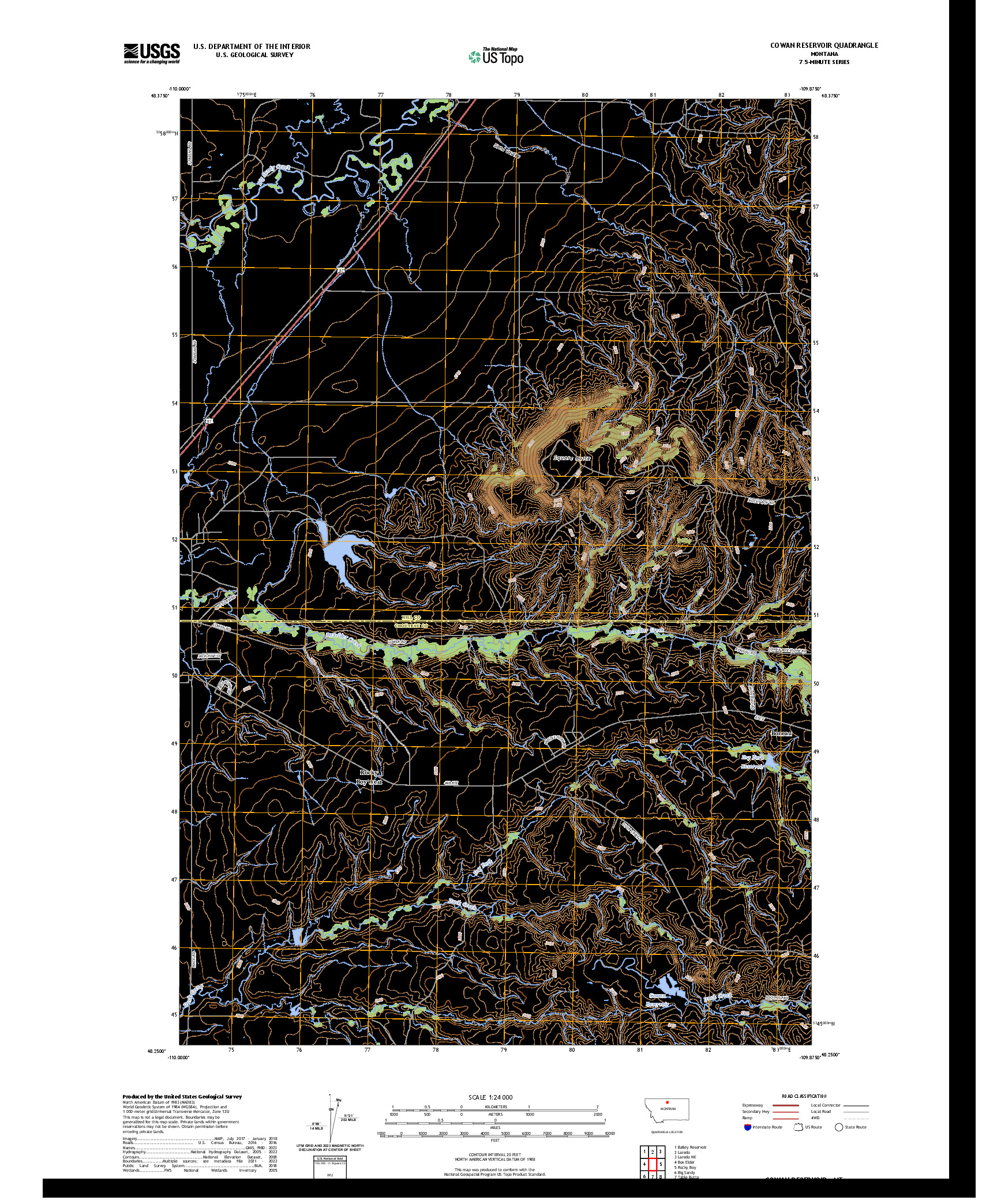 US TOPO 7.5-MINUTE MAP FOR COWAN RESERVOIR, MT