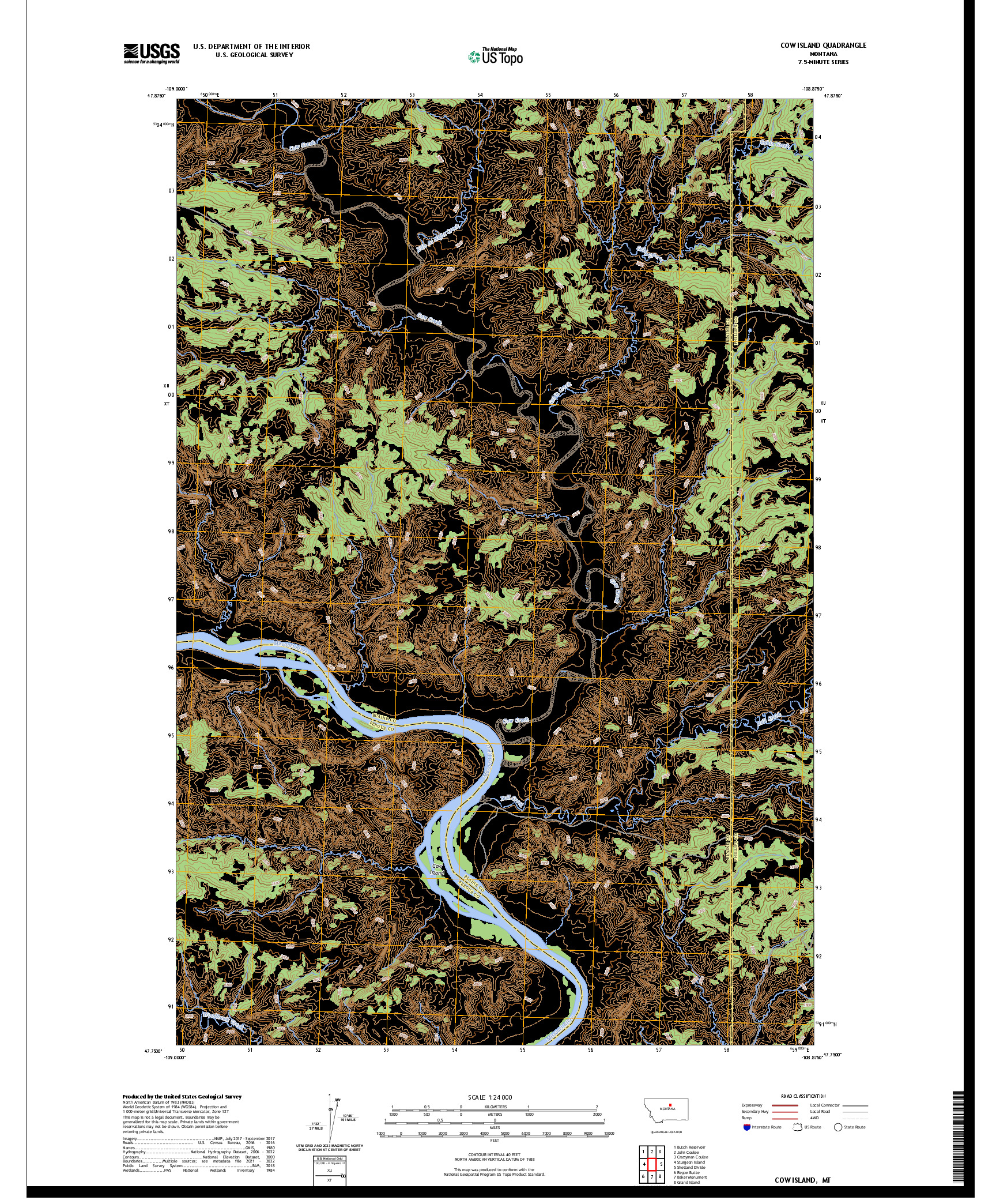 US TOPO 7.5-MINUTE MAP FOR COW ISLAND, MT