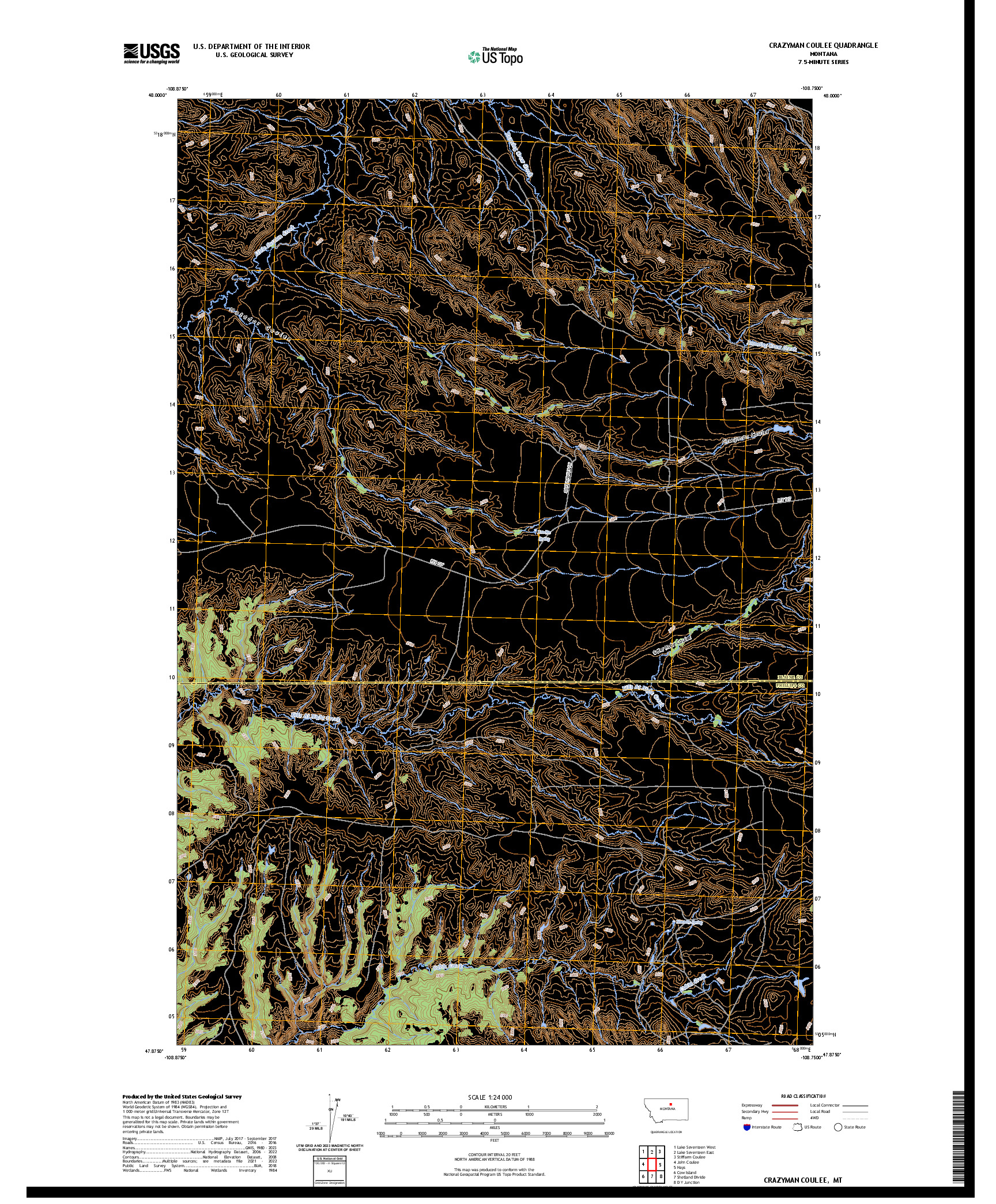 US TOPO 7.5-MINUTE MAP FOR CRAZYMAN COULEE, MT