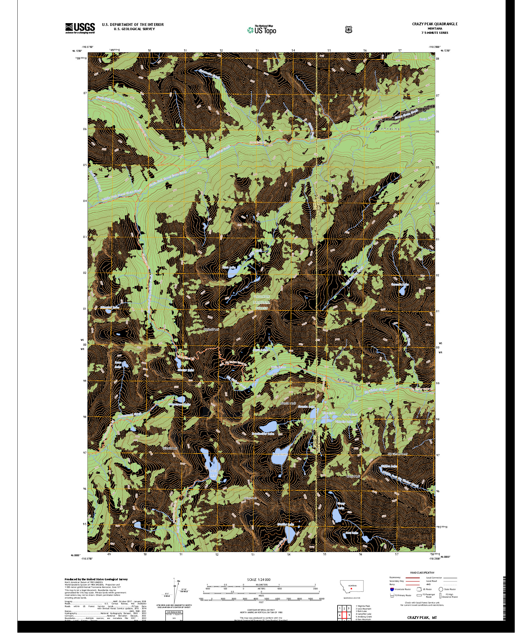 US TOPO 7.5-MINUTE MAP FOR CRAZY PEAK, MT