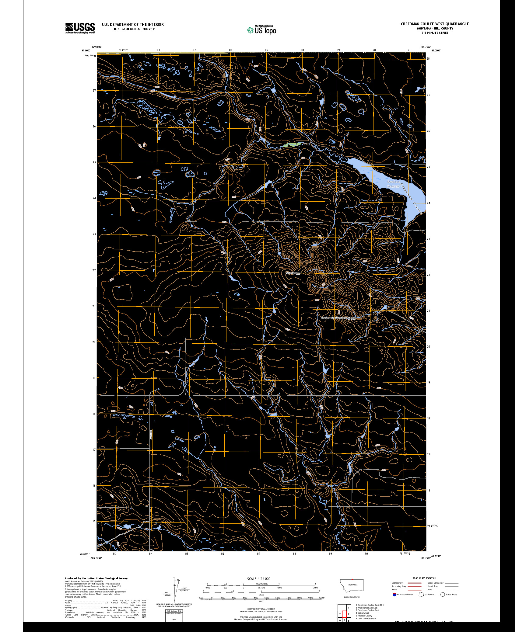 US TOPO 7.5-MINUTE MAP FOR CREEDMAN COULEE WEST, MT,SK