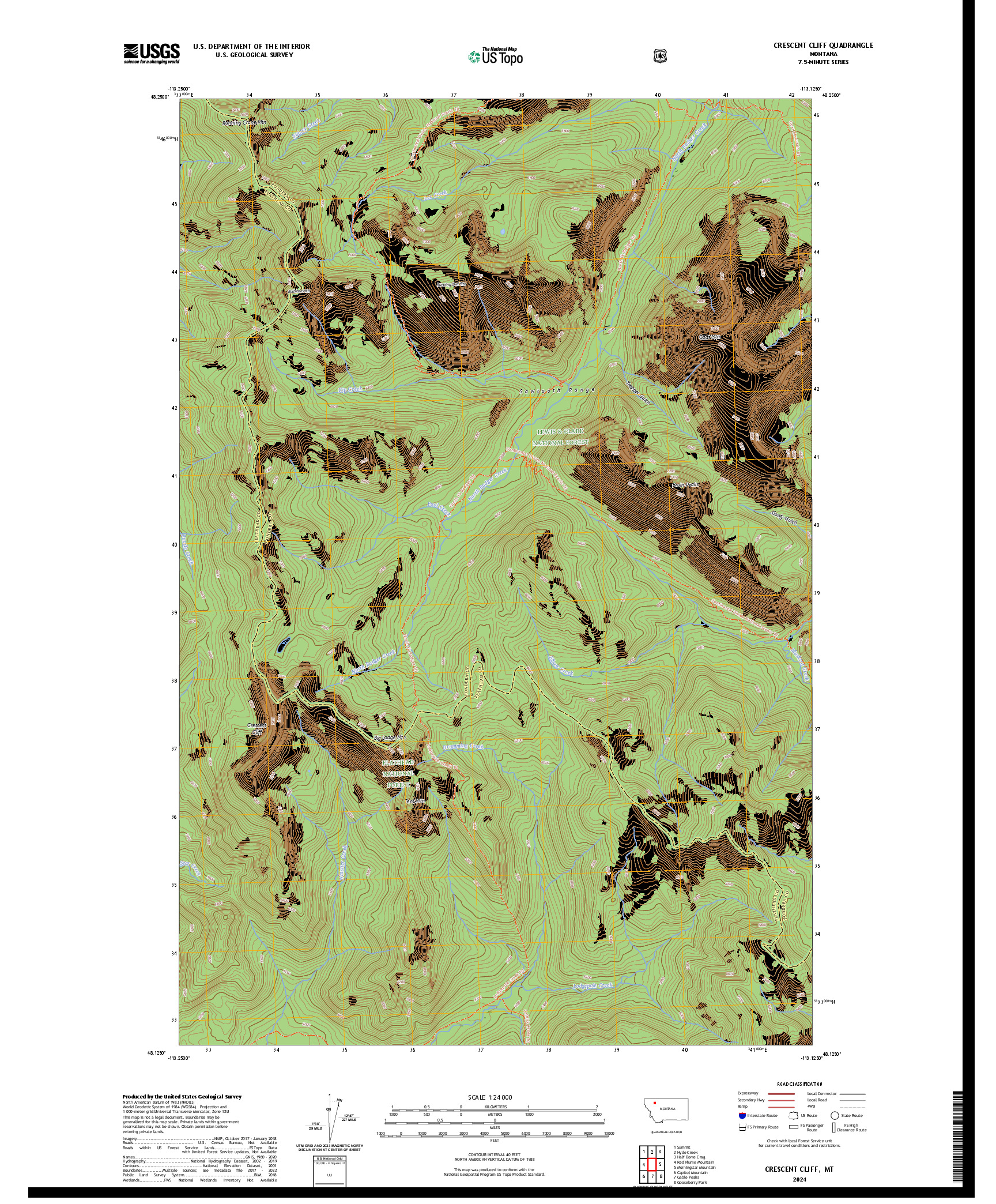 US TOPO 7.5-MINUTE MAP FOR CRESCENT CLIFF, MT