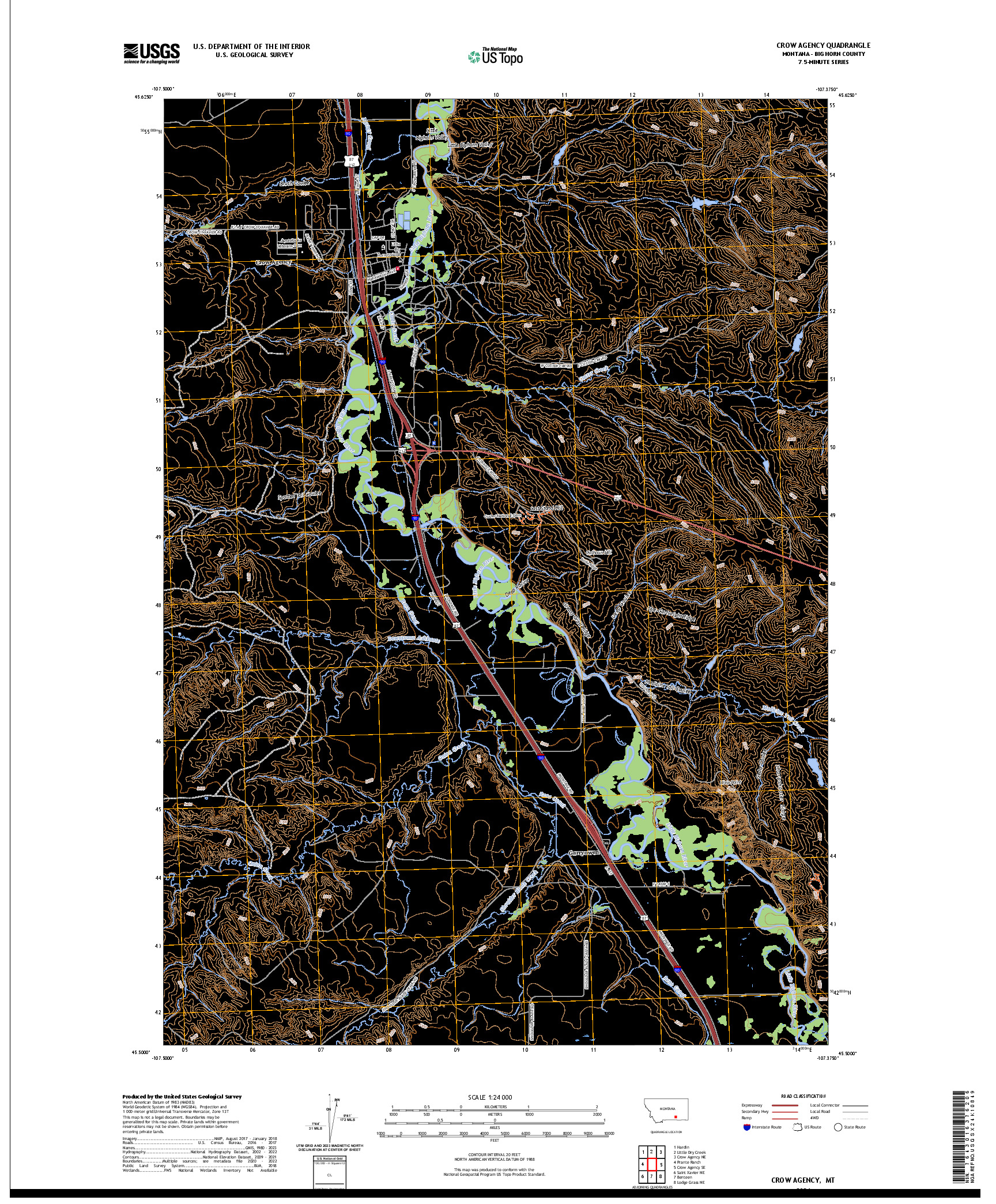 US TOPO 7.5-MINUTE MAP FOR CROW AGENCY, MT