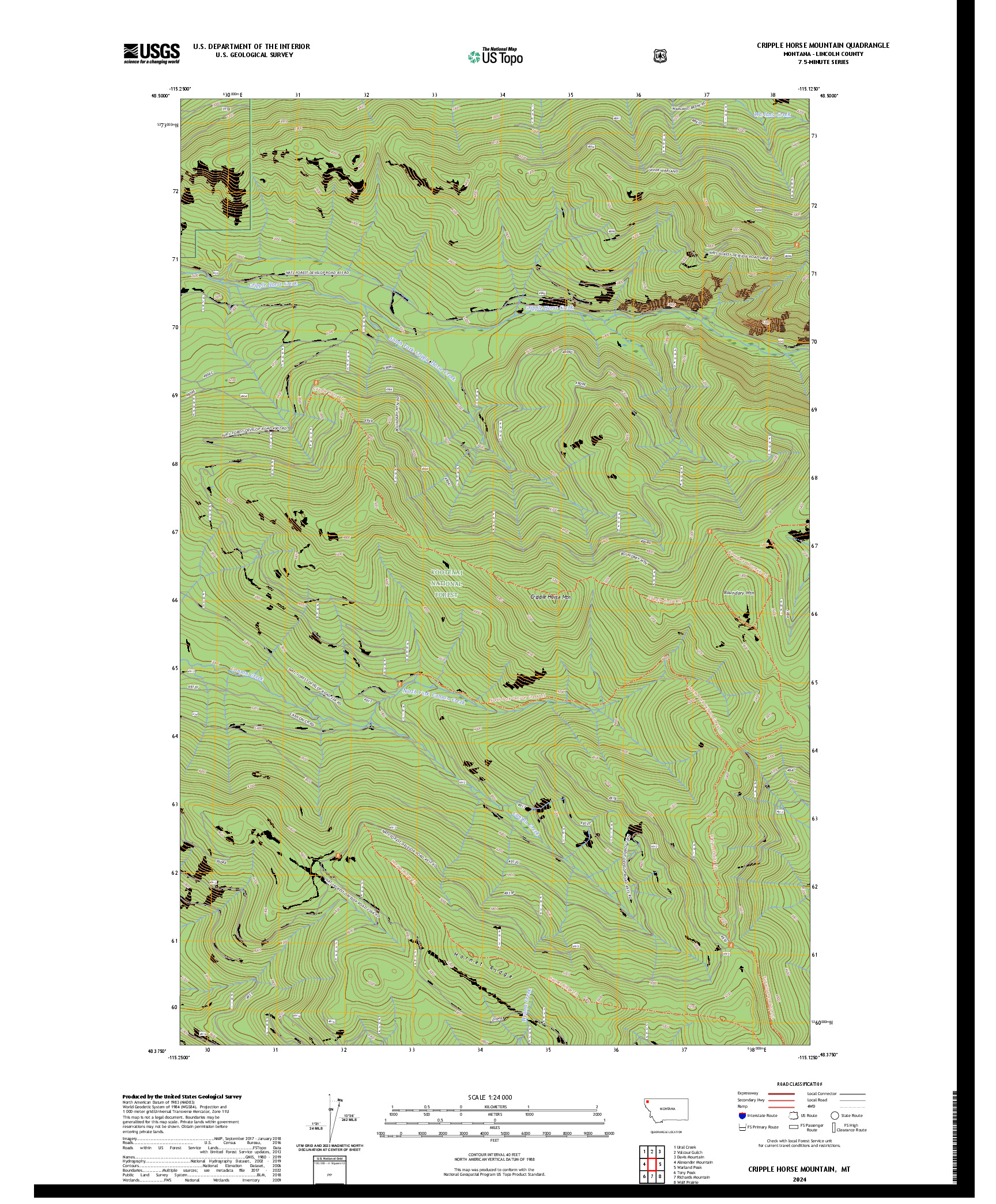 US TOPO 7.5-MINUTE MAP FOR CRIPPLE HORSE MOUNTAIN, MT