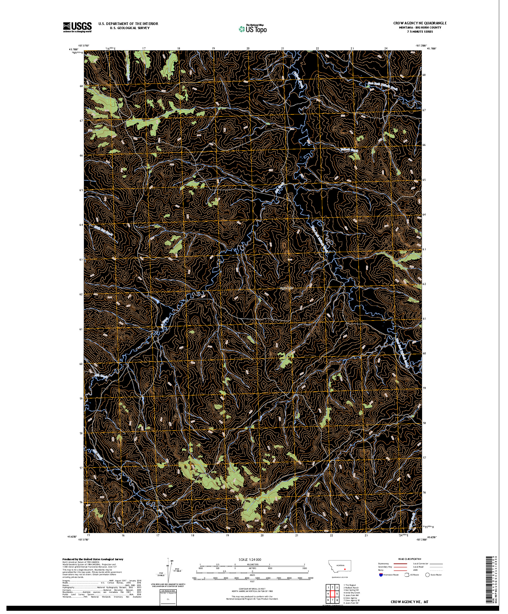 US TOPO 7.5-MINUTE MAP FOR CROW AGENCY NE, MT