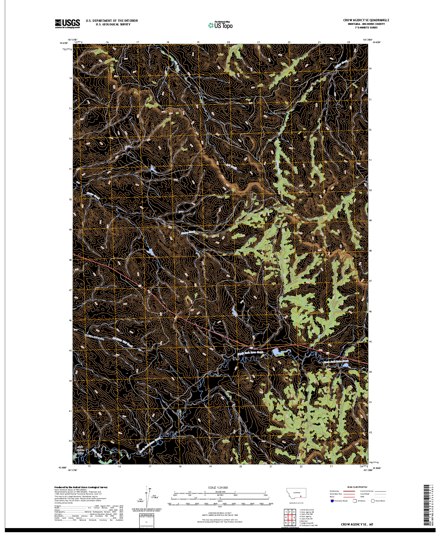 US TOPO 7.5-MINUTE MAP FOR CROW AGENCY SE, MT