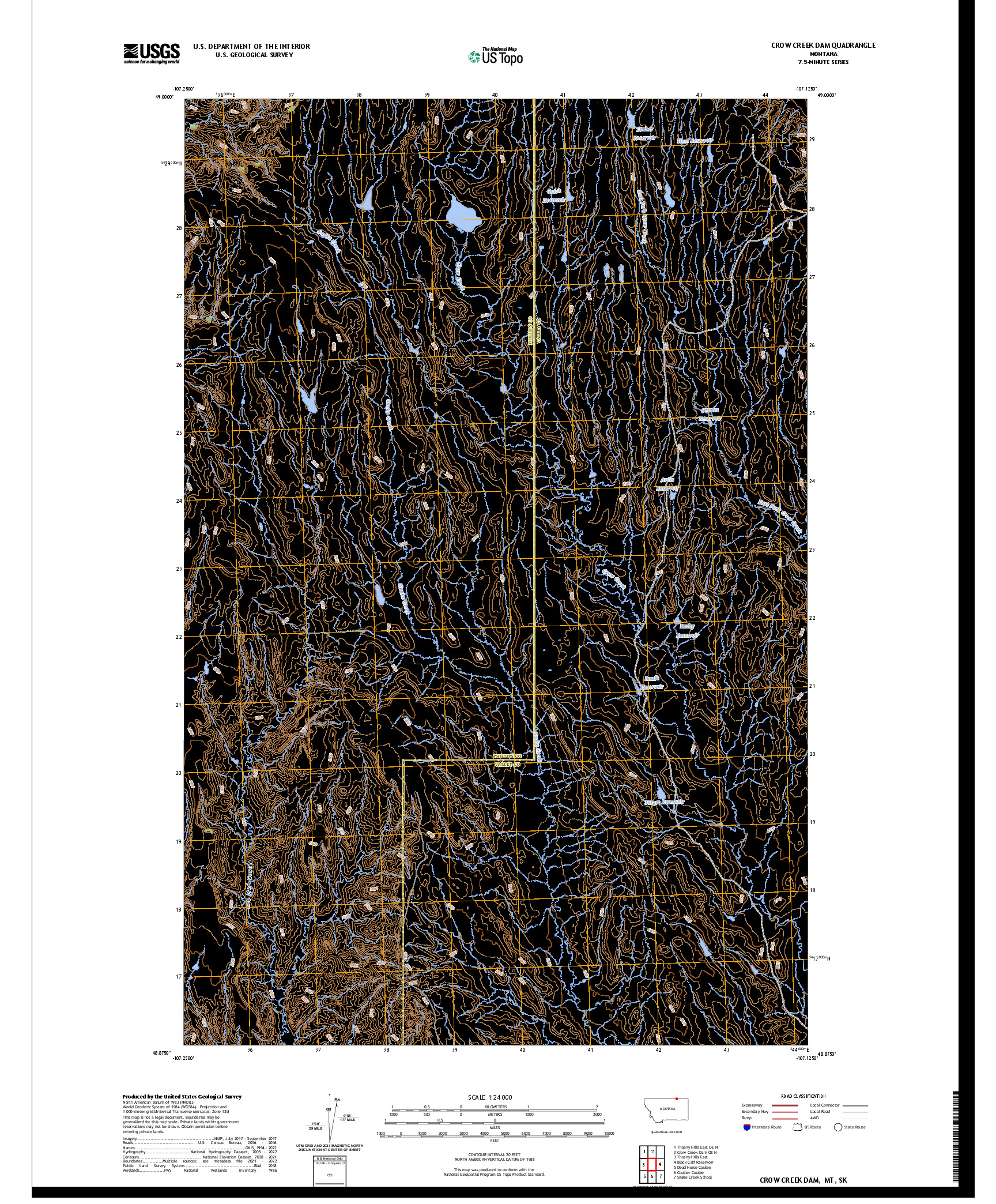 US TOPO 7.5-MINUTE MAP FOR CROW CREEK DAM, MT,SK